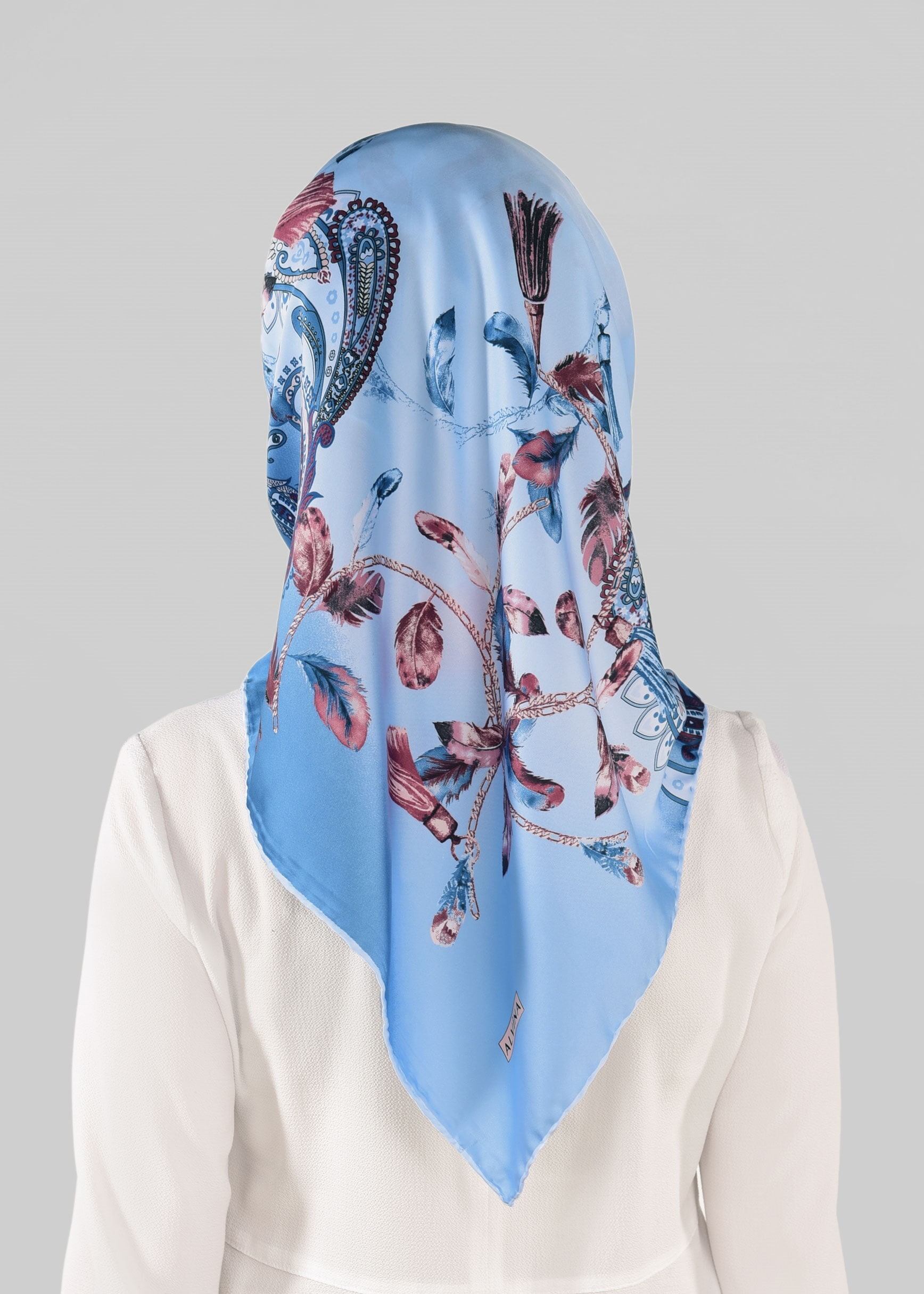 Tesettür giyim MAVİ 12023-1 ALVİNA DESENLİ EŞARP