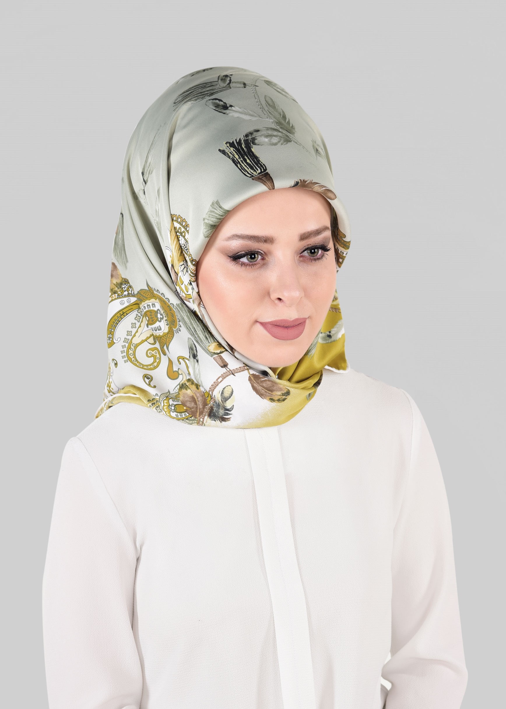 Tesettür giyim BEJ 12023-1 ALVİNA DESENLİ EŞARP