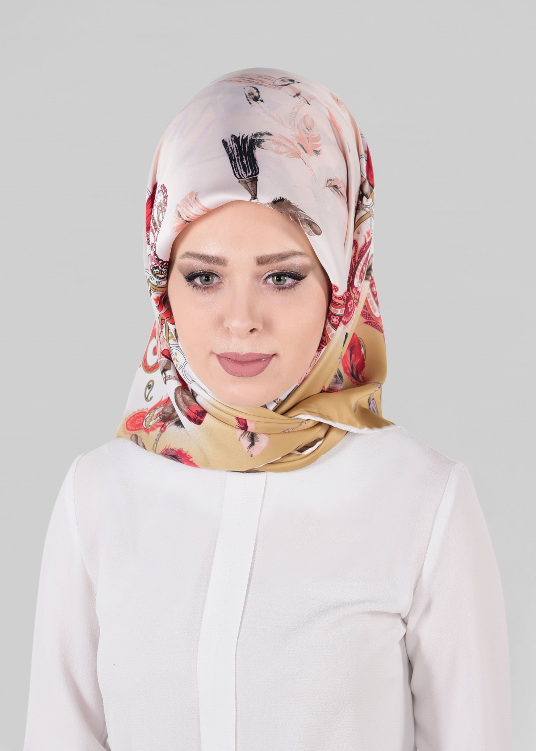 Tesettür giyim ALTIN 12023-1 ALVİNA DESENLİ EŞARP