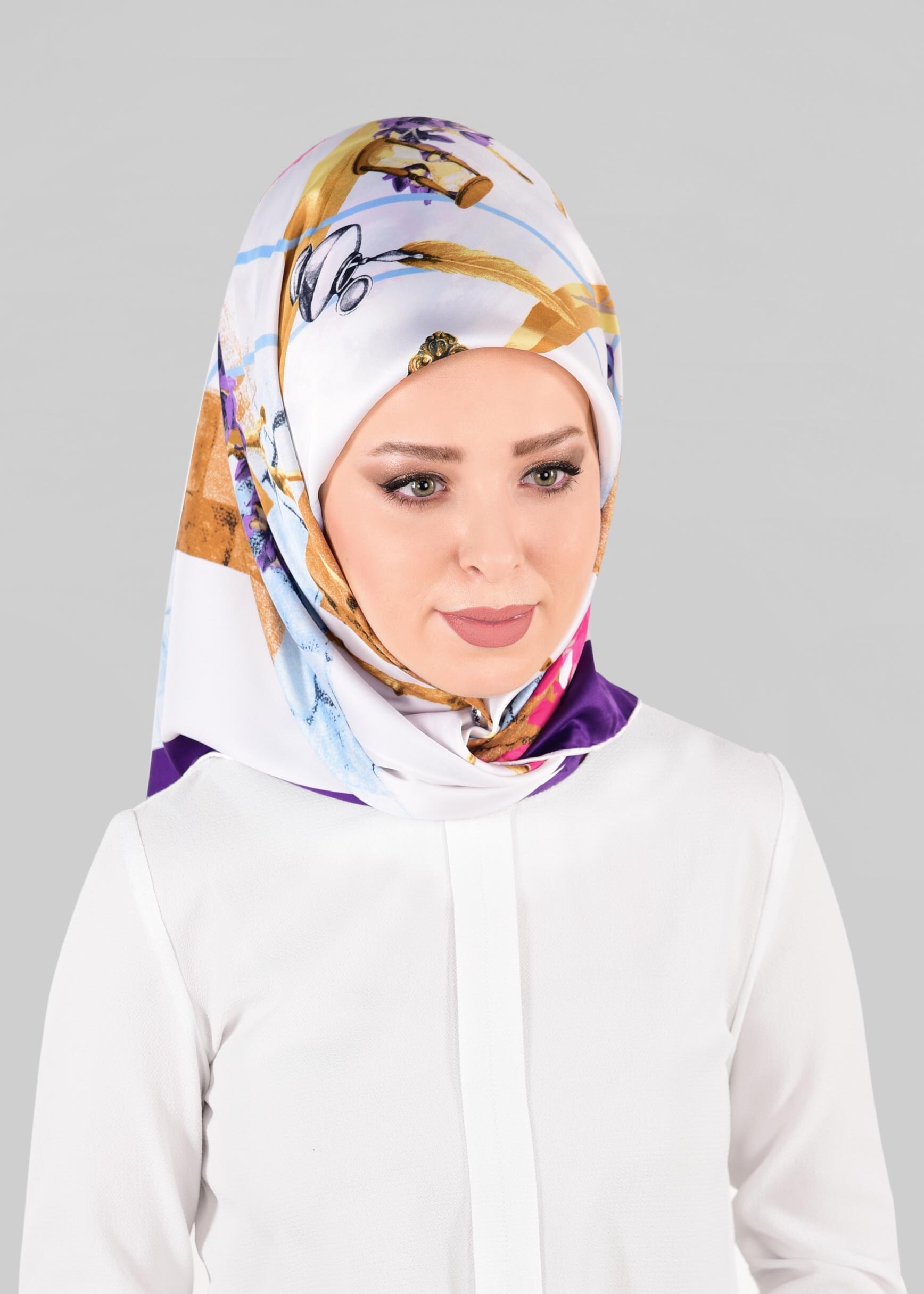 Tesettür giyim MOR ALVİNA DESENLİ EŞARP 12024-1