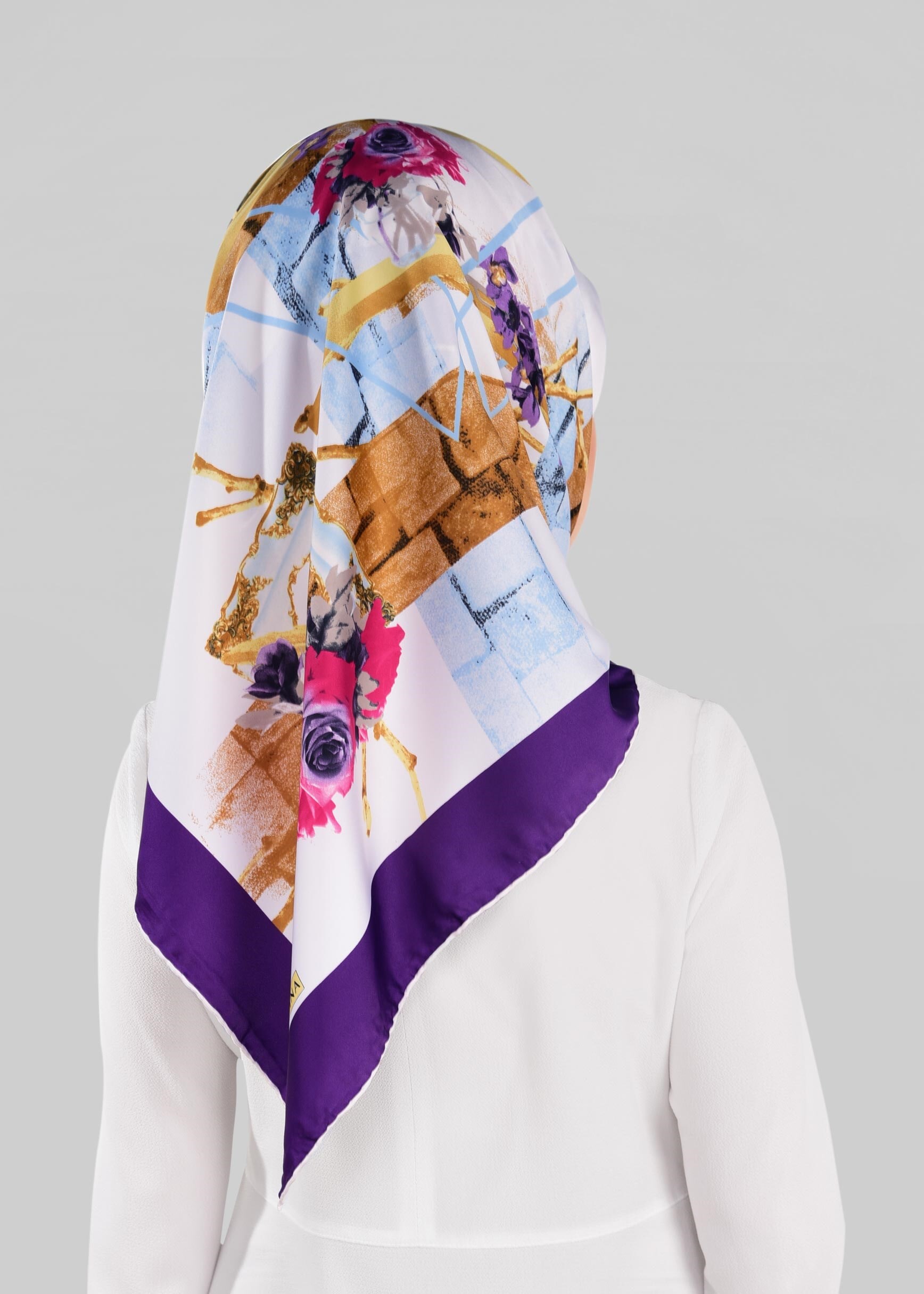 Tesettür giyim MOR ALVİNA DESENLİ EŞARP 12024-1