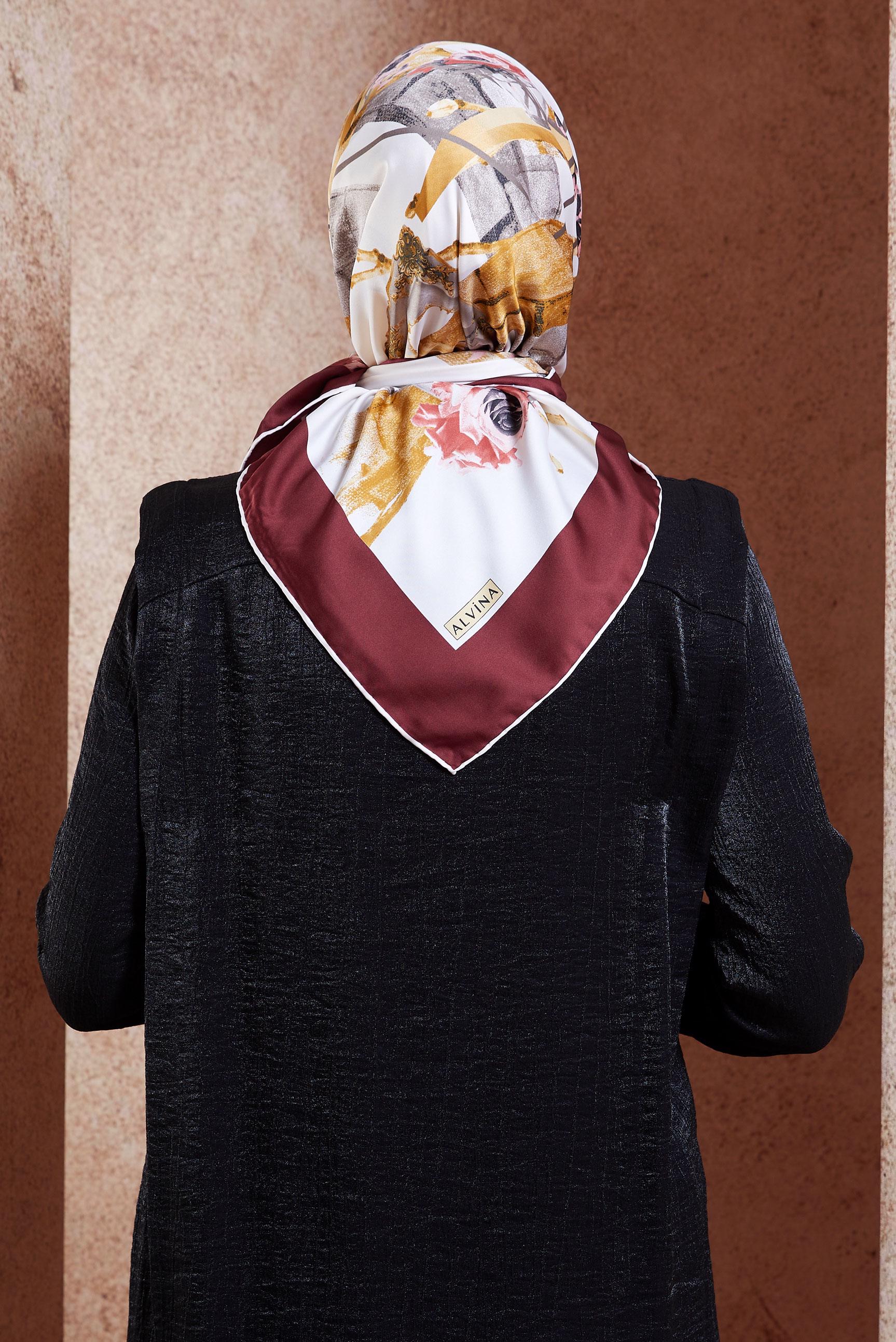 Tesettür giyim BORDO ALVİNA DESENLİ EŞARP 12024-1