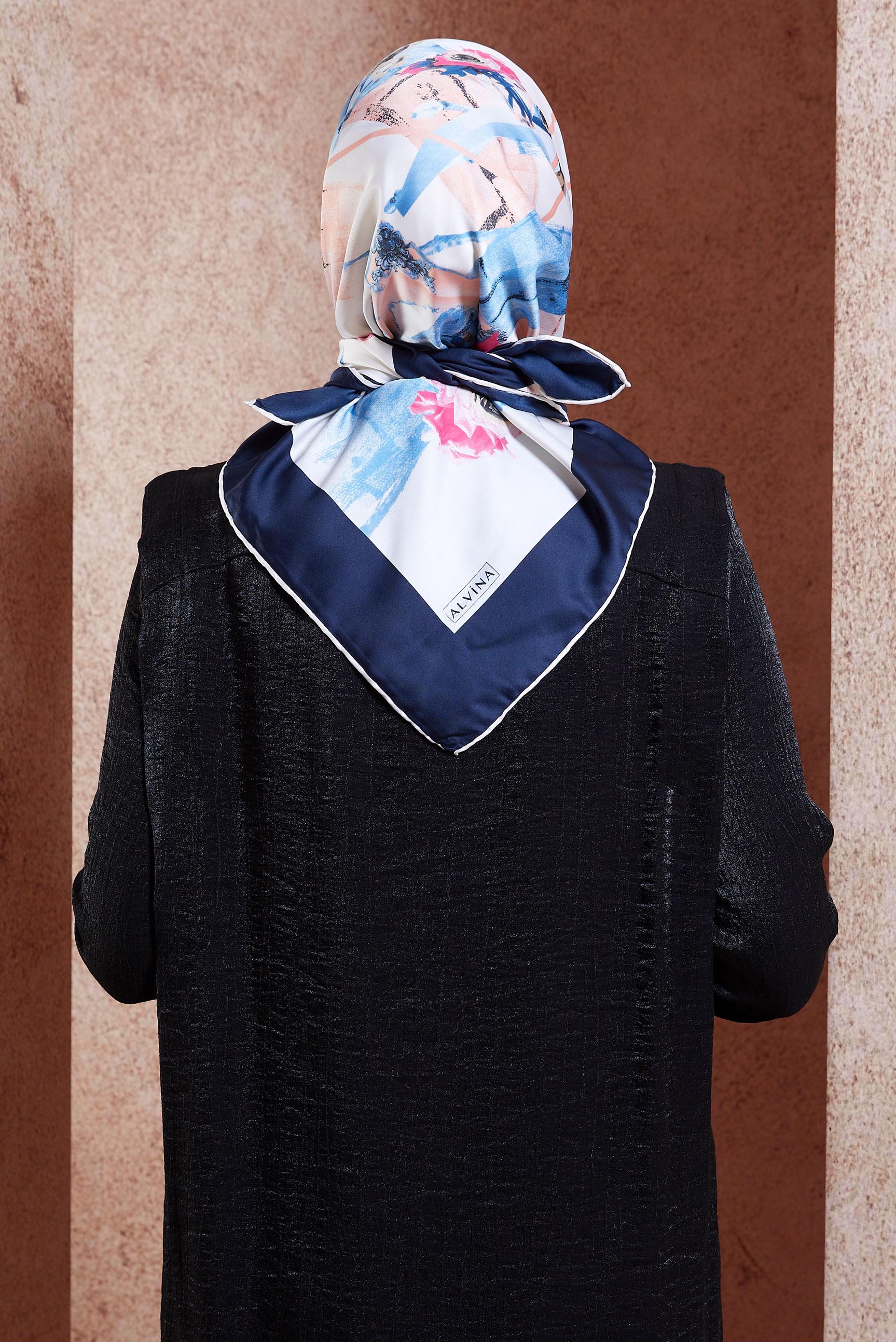 Tesettür giyim LACİVERT ALVİNA DESENLİ EŞARP 12024-1