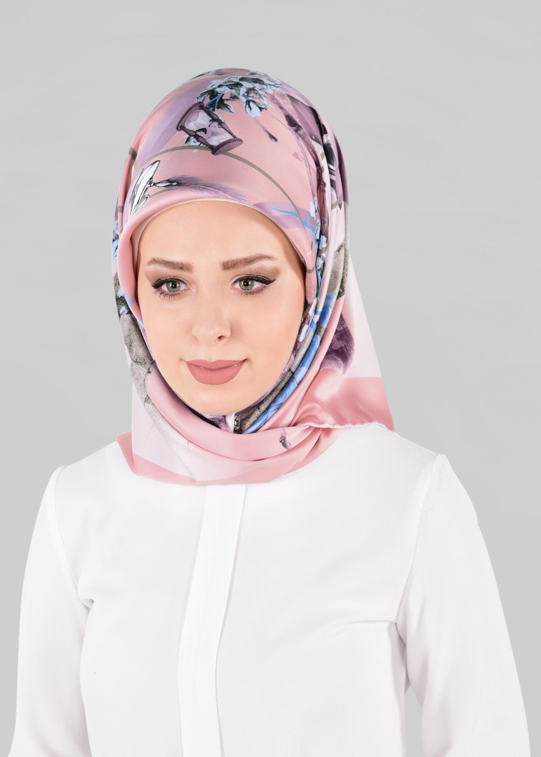 Tesettür giyim PUDRA ALVİNA DESENLİ EŞARP 12024-1