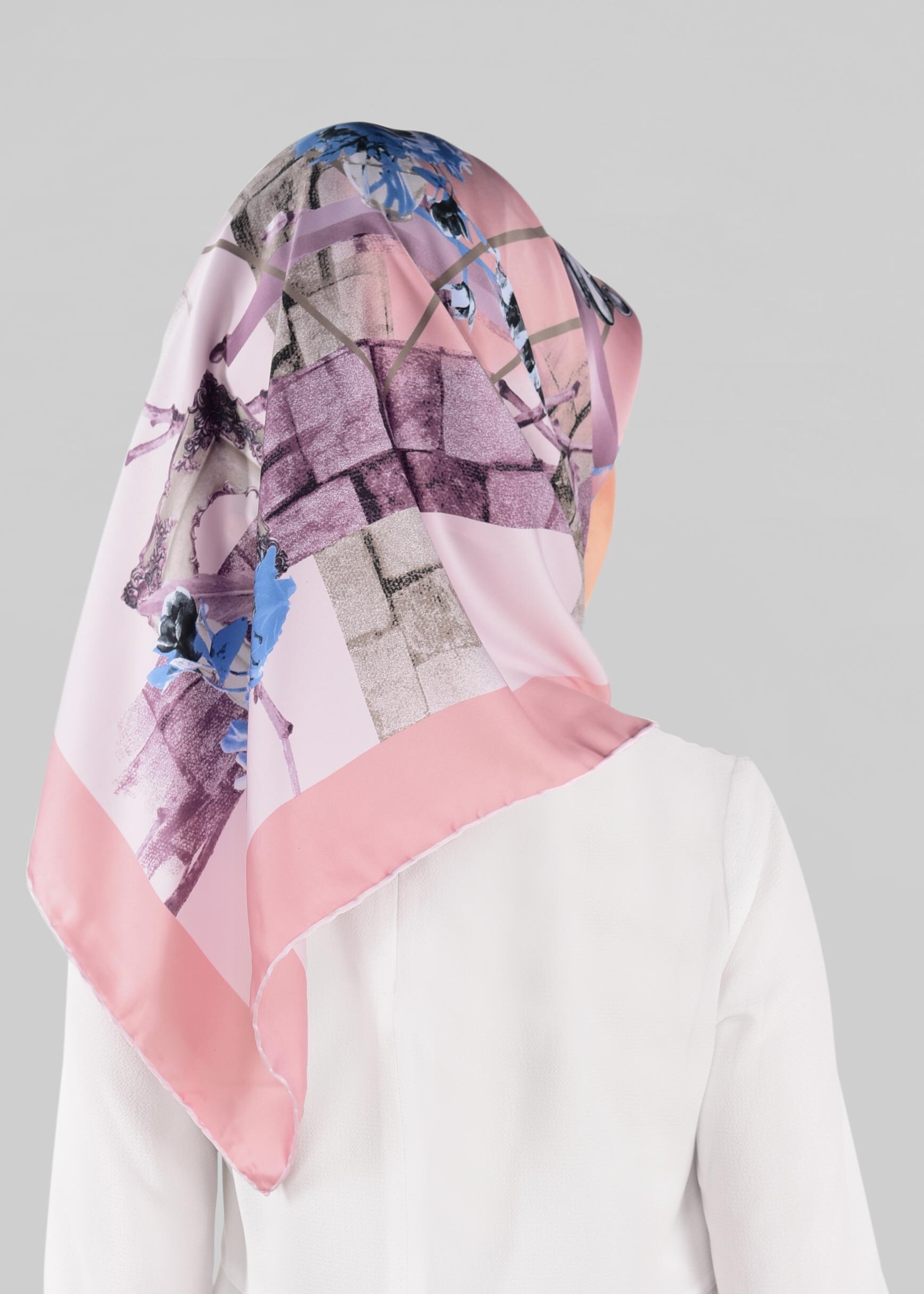 Tesettür giyim PUDRA ALVİNA DESENLİ EŞARP 12024-1