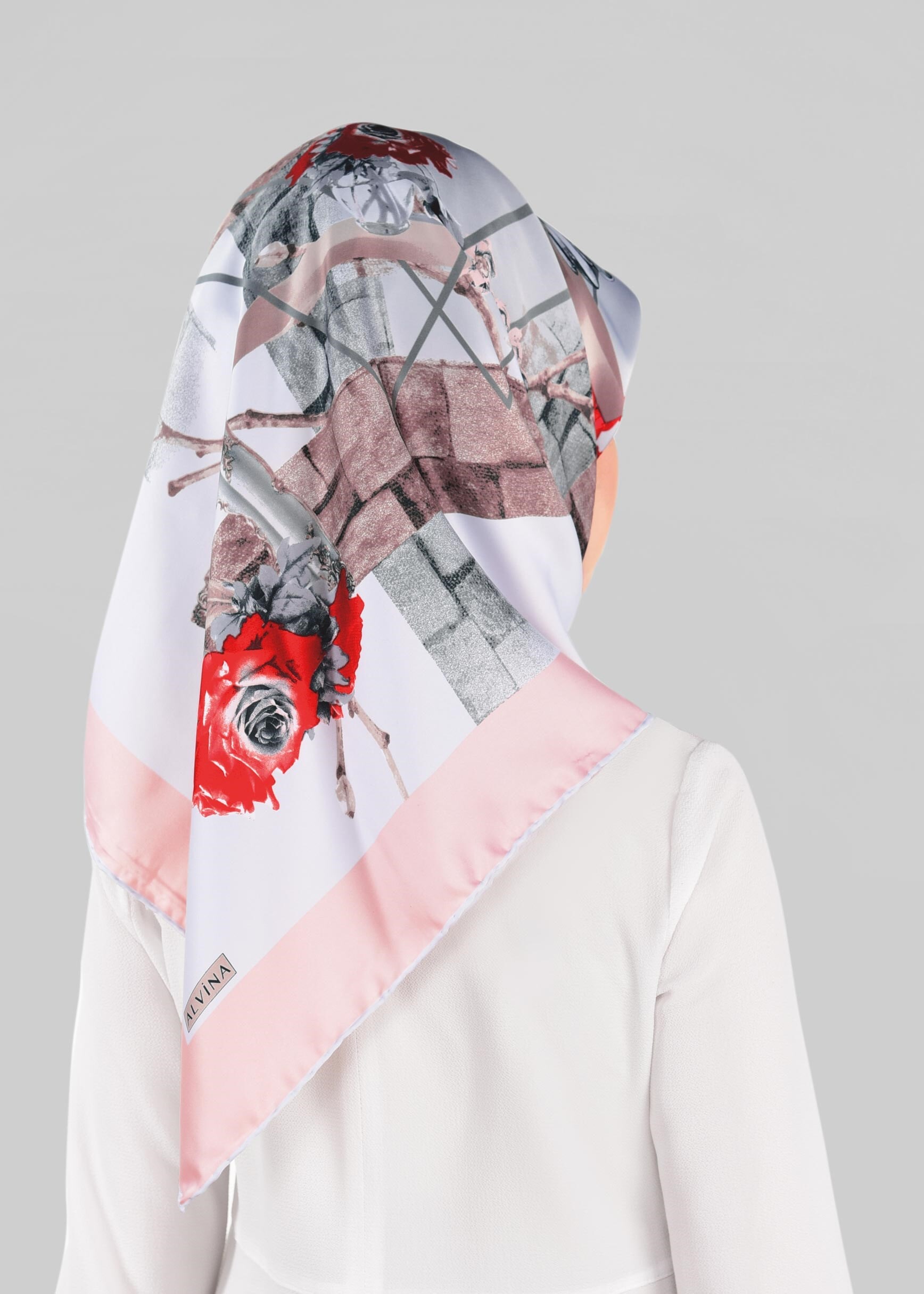 Tesettür giyim PUDRA ALVİNA DESENLİ EŞARP 12024-1