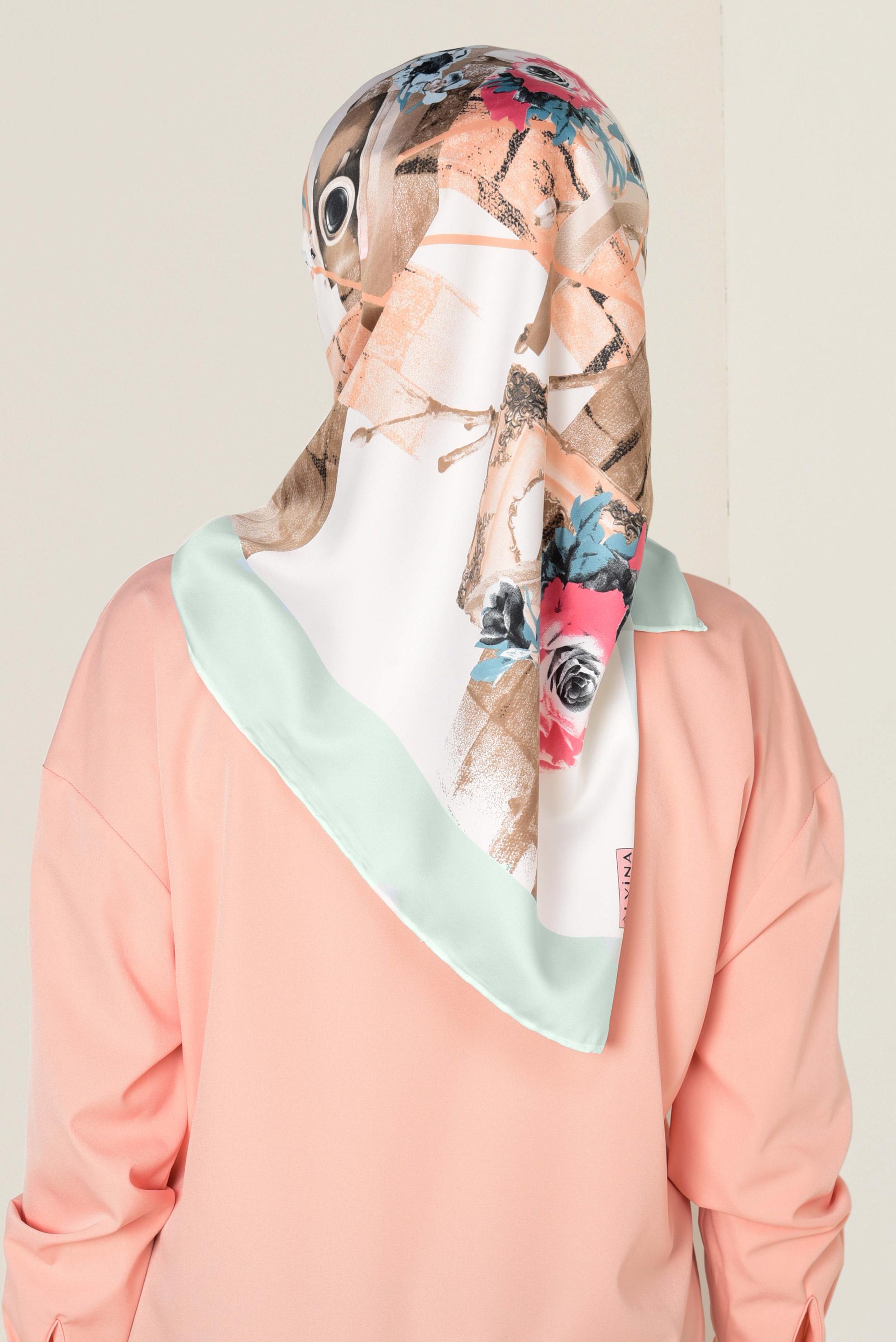 Tesettür giyim YEŞİL ALVİNA DESENLİ EŞARP 12024-1