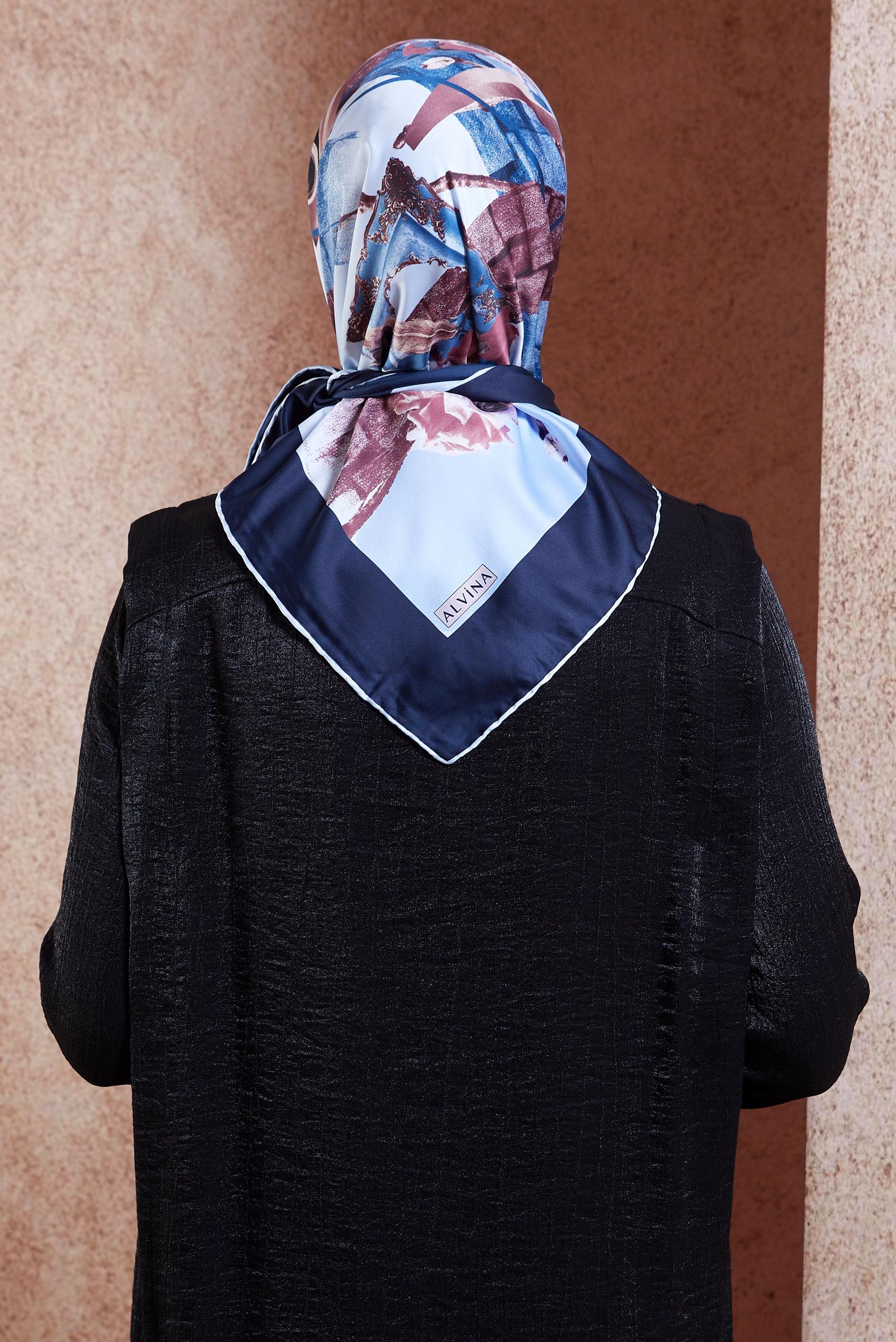 Tesettür giyim MAVİ ALVİNA DESENLİ EŞARP 12024-1