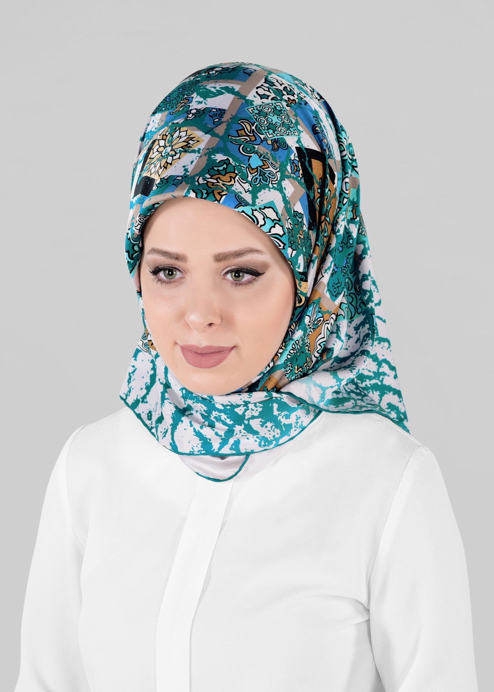 Tesettür giyim MAVİ 12025-1 ALVİNA DESENLİ EŞARP