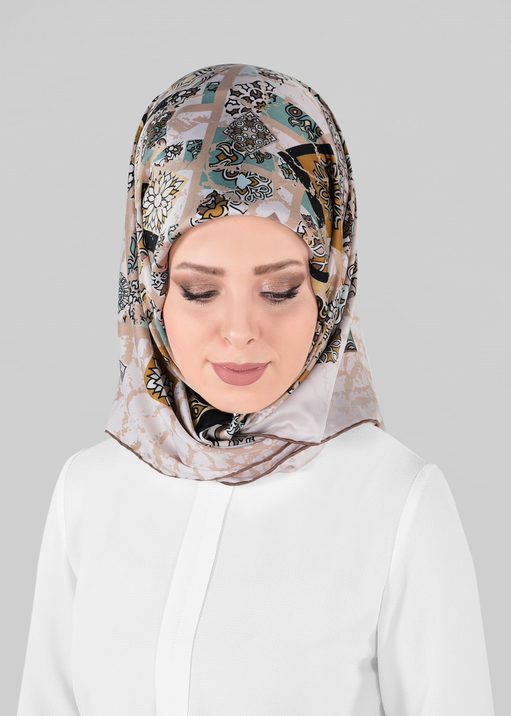 Tesettür giyim VİZON 12025-1 ALVİNA DESENLİ EŞARP