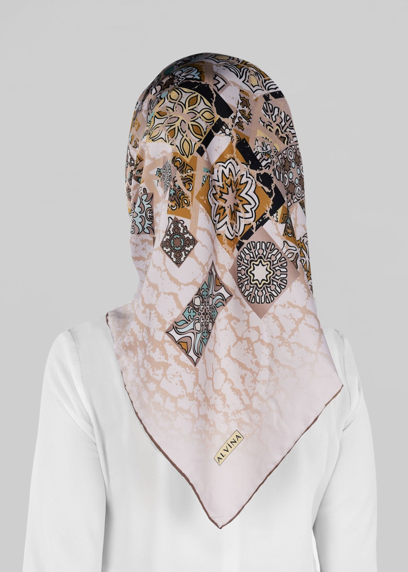 Tesettür giyim VİZON 12025-1 ALVİNA DESENLİ EŞARP