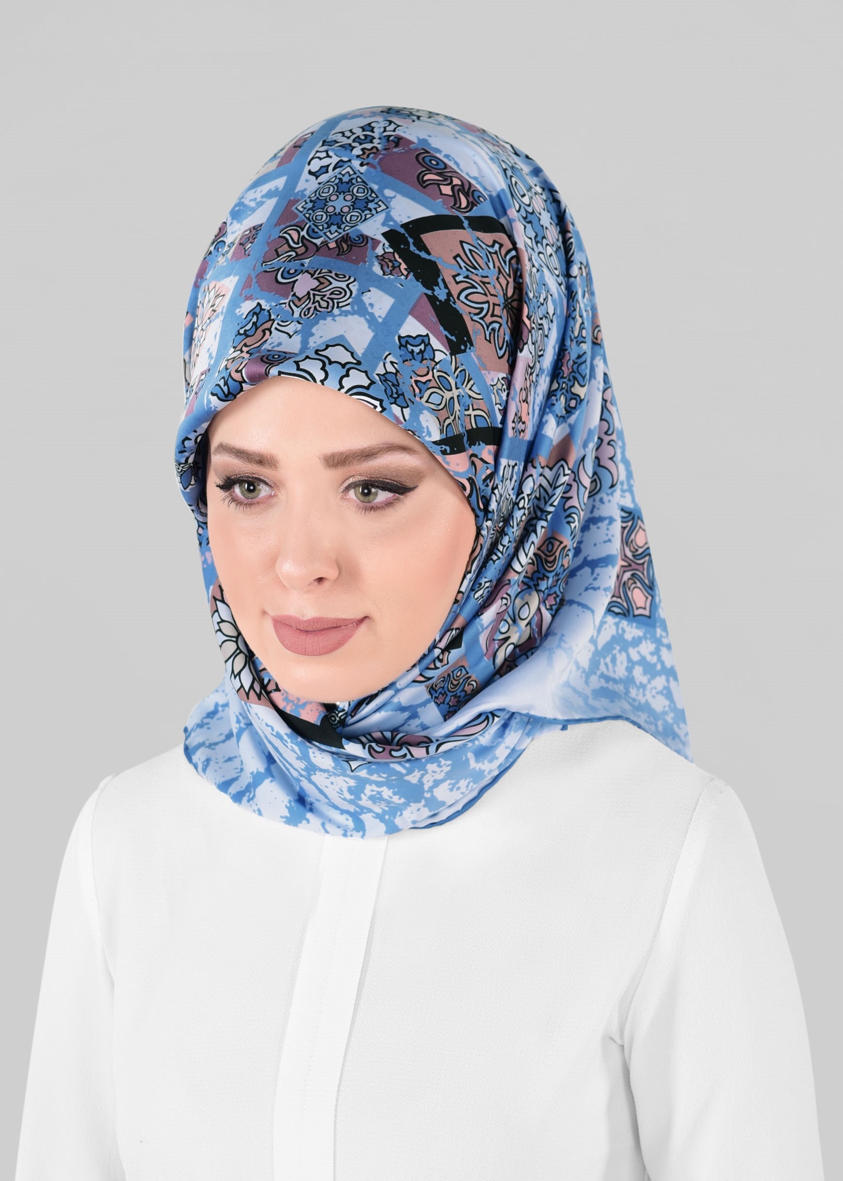 Tesettür giyim LACİVERT 12025-1 ALVİNA DESENLİ EŞARP