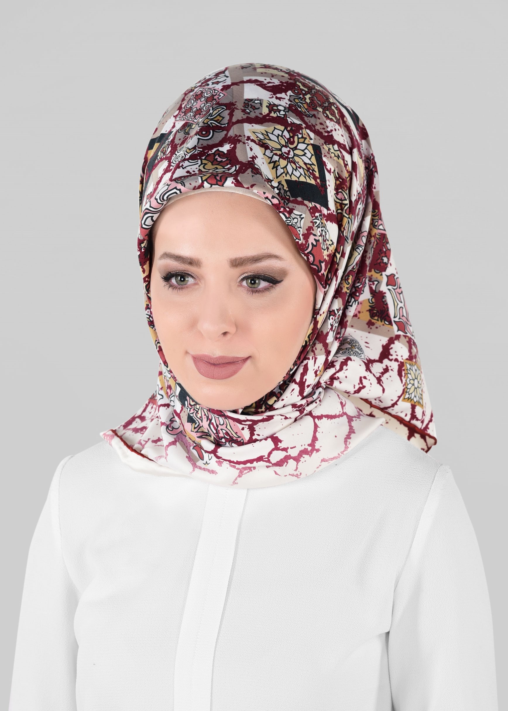 Tesettür giyim BEJ 12025-1 ALVİNA DESENLİ EŞARP