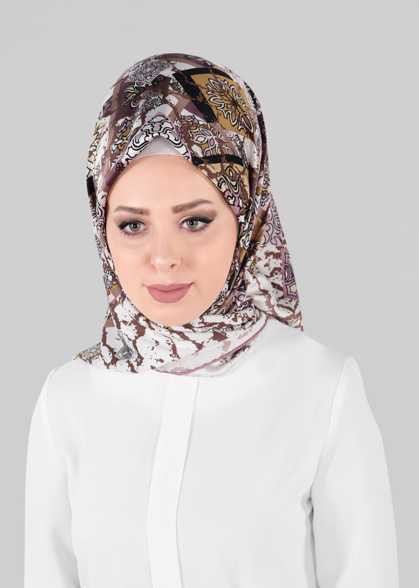 Tesettür giyim BEJ 12025-1 ALVİNA DESENLİ EŞARP