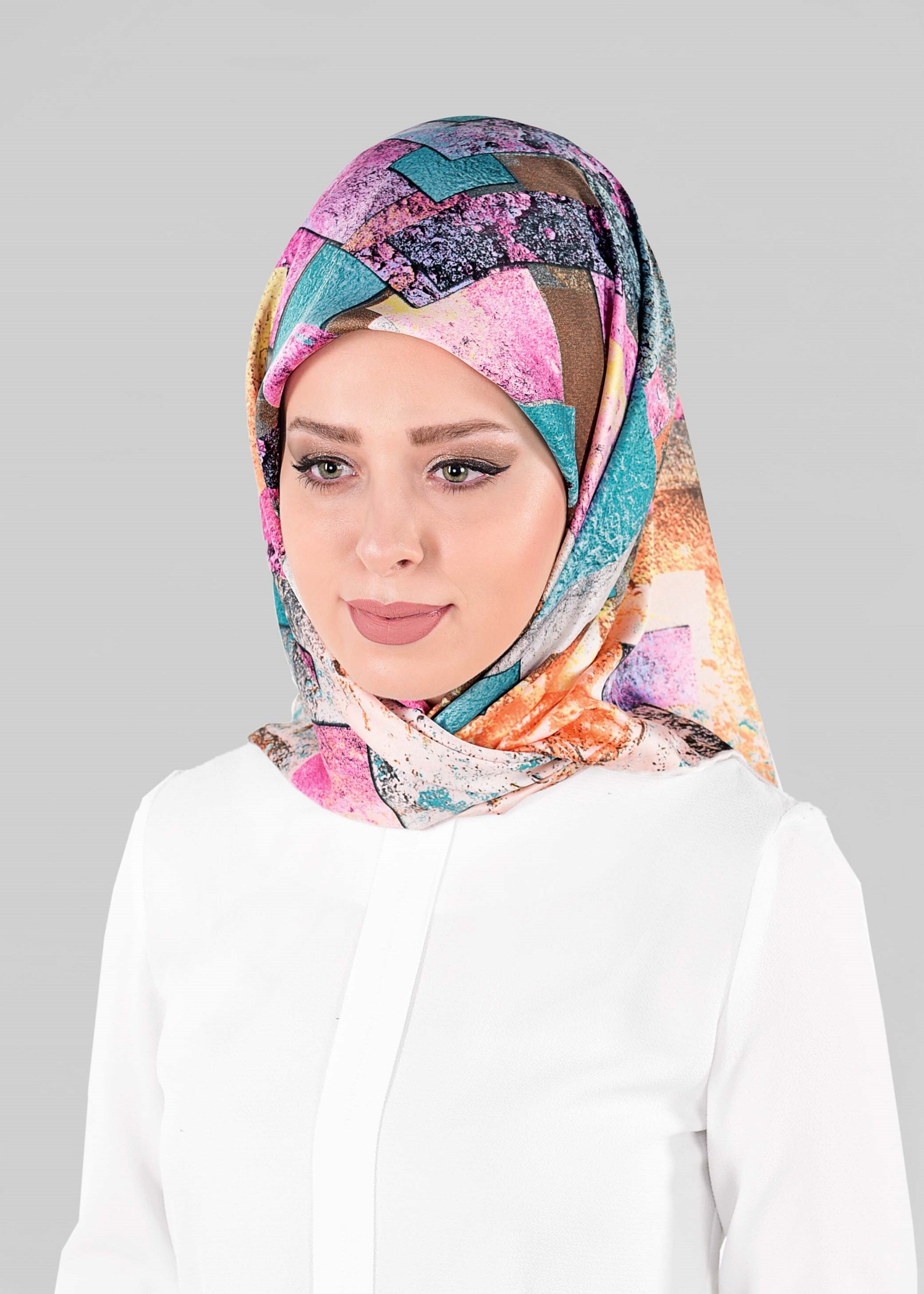 Tesettür giyim TURUNCU 12026-1 ALVİNA DESENLİ EŞARP