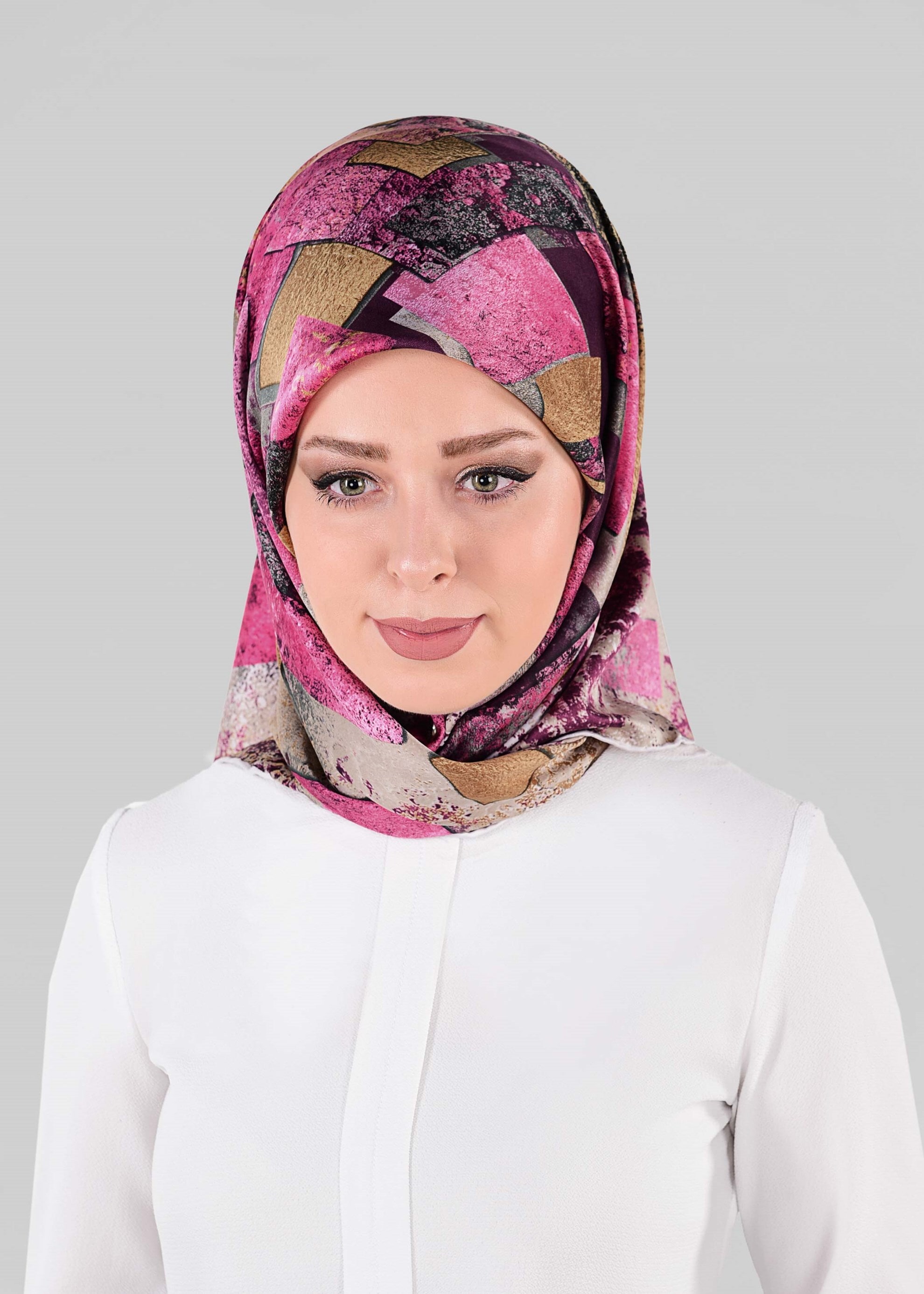 Tesettür giyim FUŞYA 12026-1 ALVİNA DESENLİ EŞARP