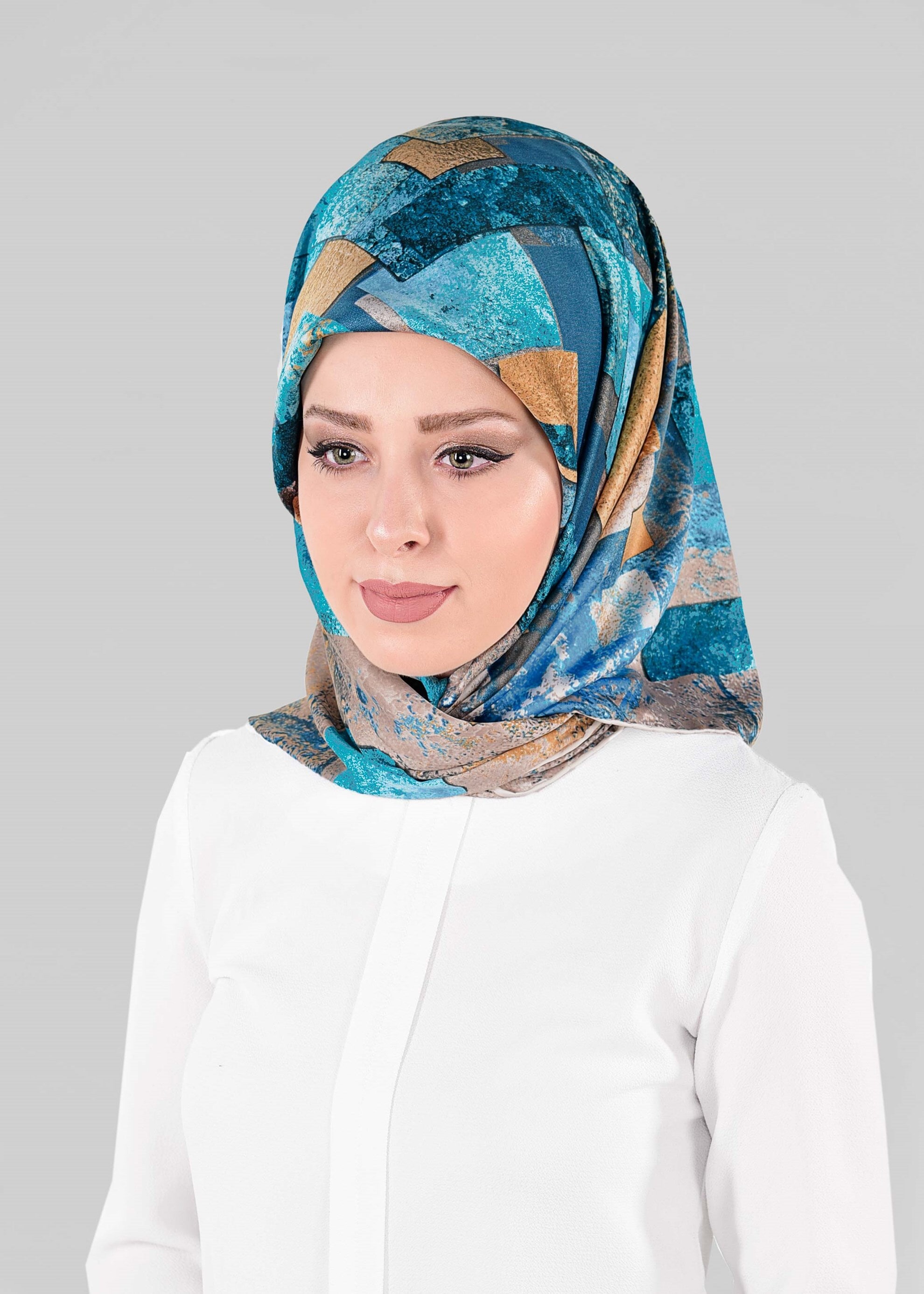 Tesettür giyim MAVİ 12026-1 ALVİNA DESENLİ EŞARP