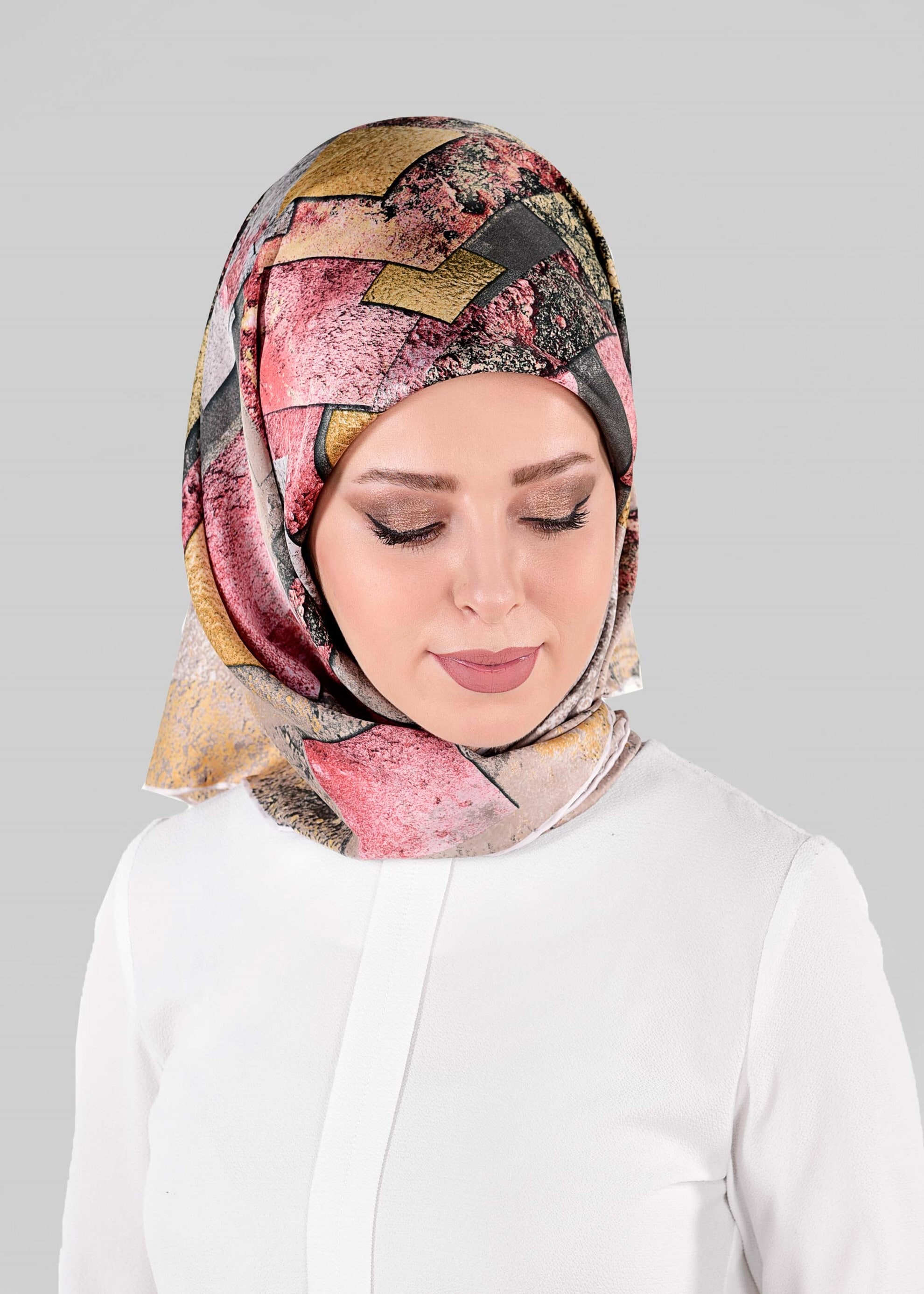 Tesettür giyim VİZON 12026-1 ALVİNA DESENLİ EŞARP