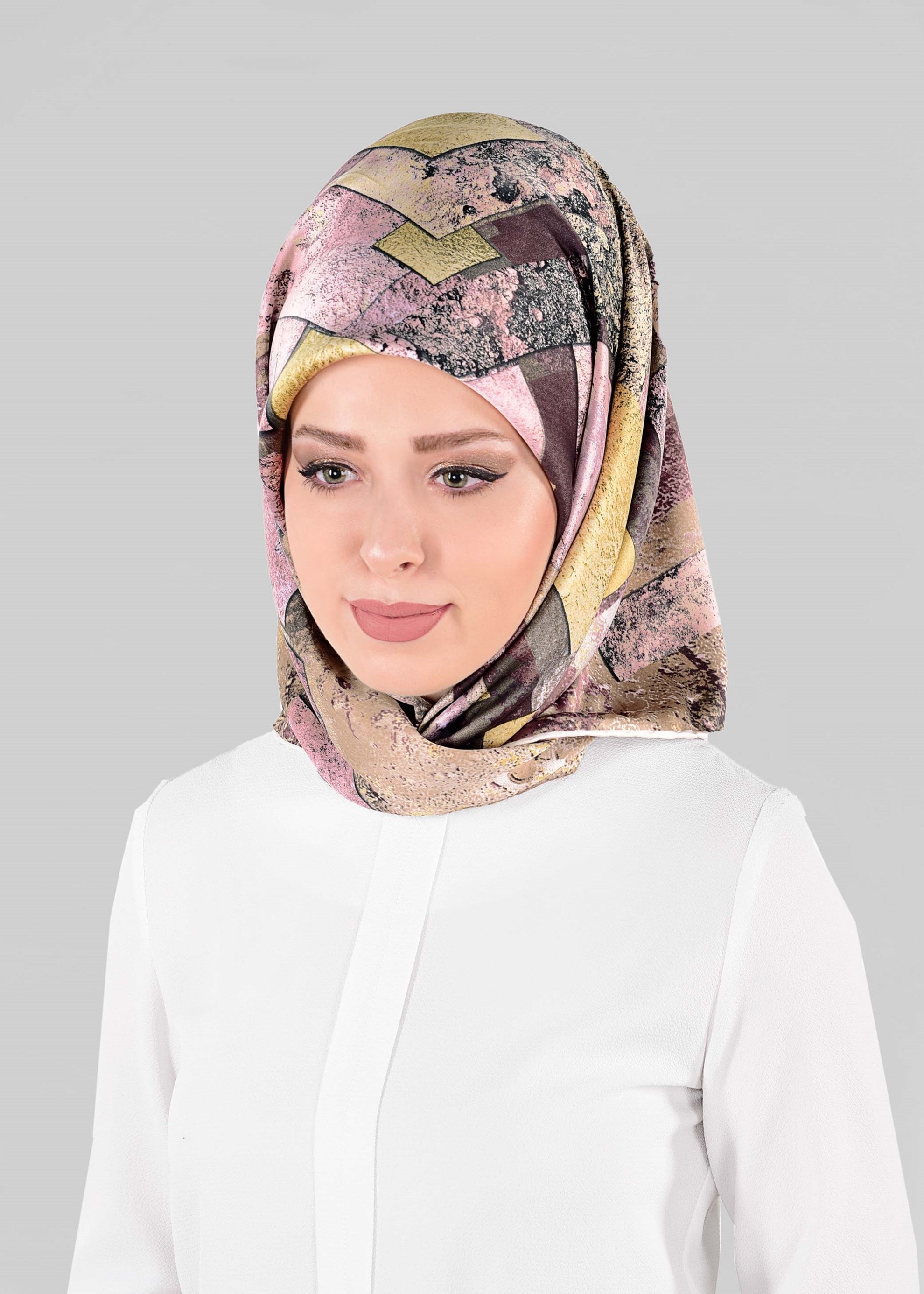 Tesettür giyim PEMBE 12026-1 ALVİNA DESENLİ EŞARP