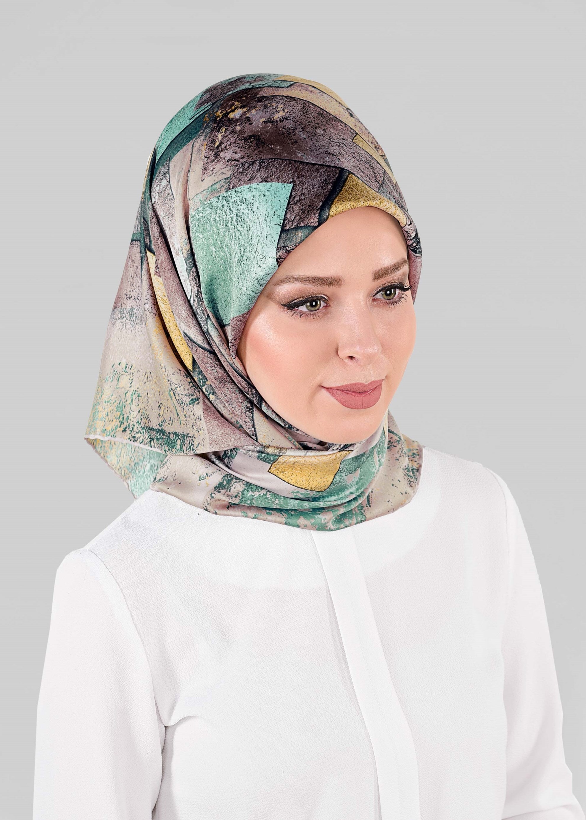 Tesettür giyim YEŞİL 12026-1 ALVİNA DESENLİ EŞARP