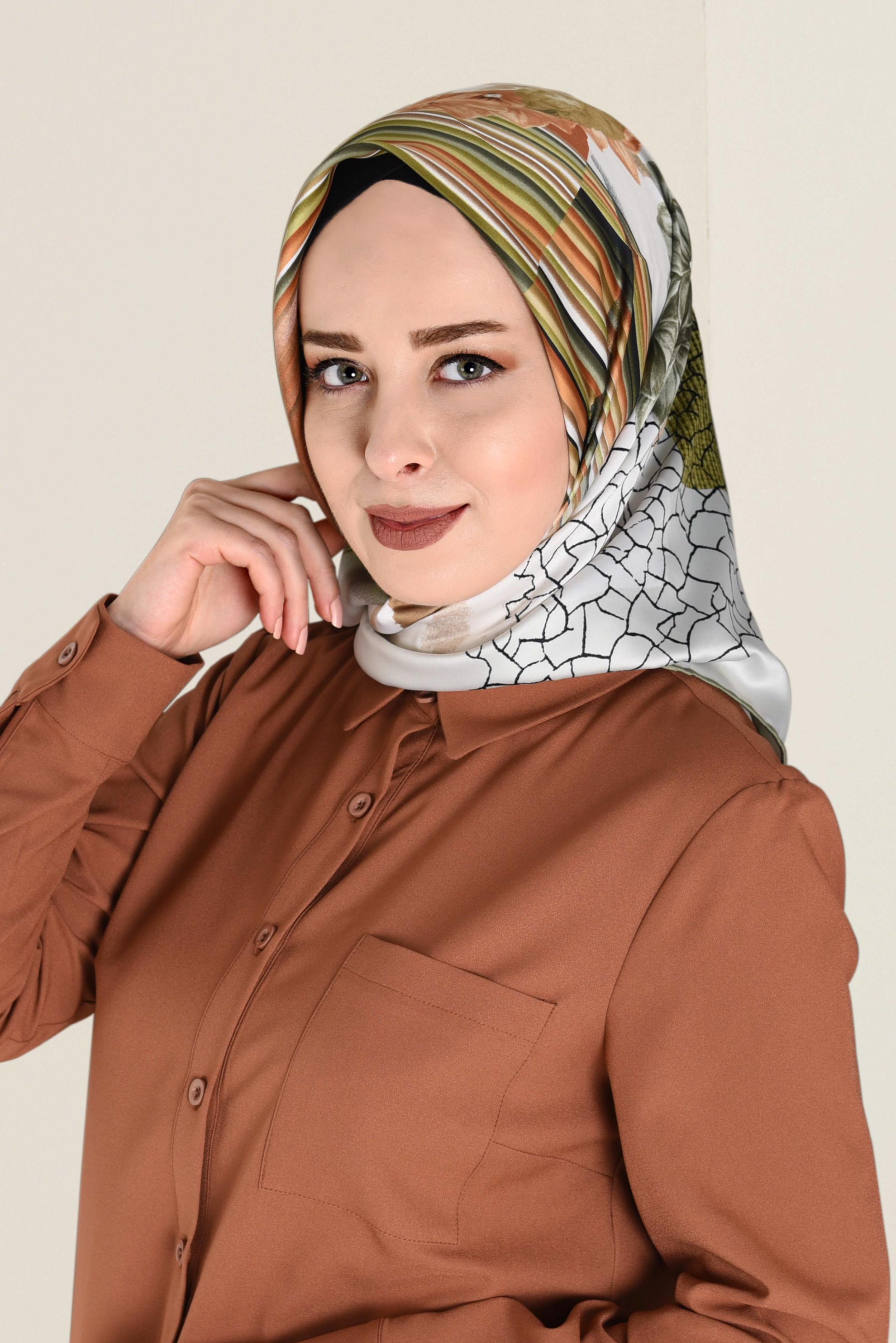 Tesettür giyim YEŞİL 12060-1 ALVİNA DESENLİ EŞARP