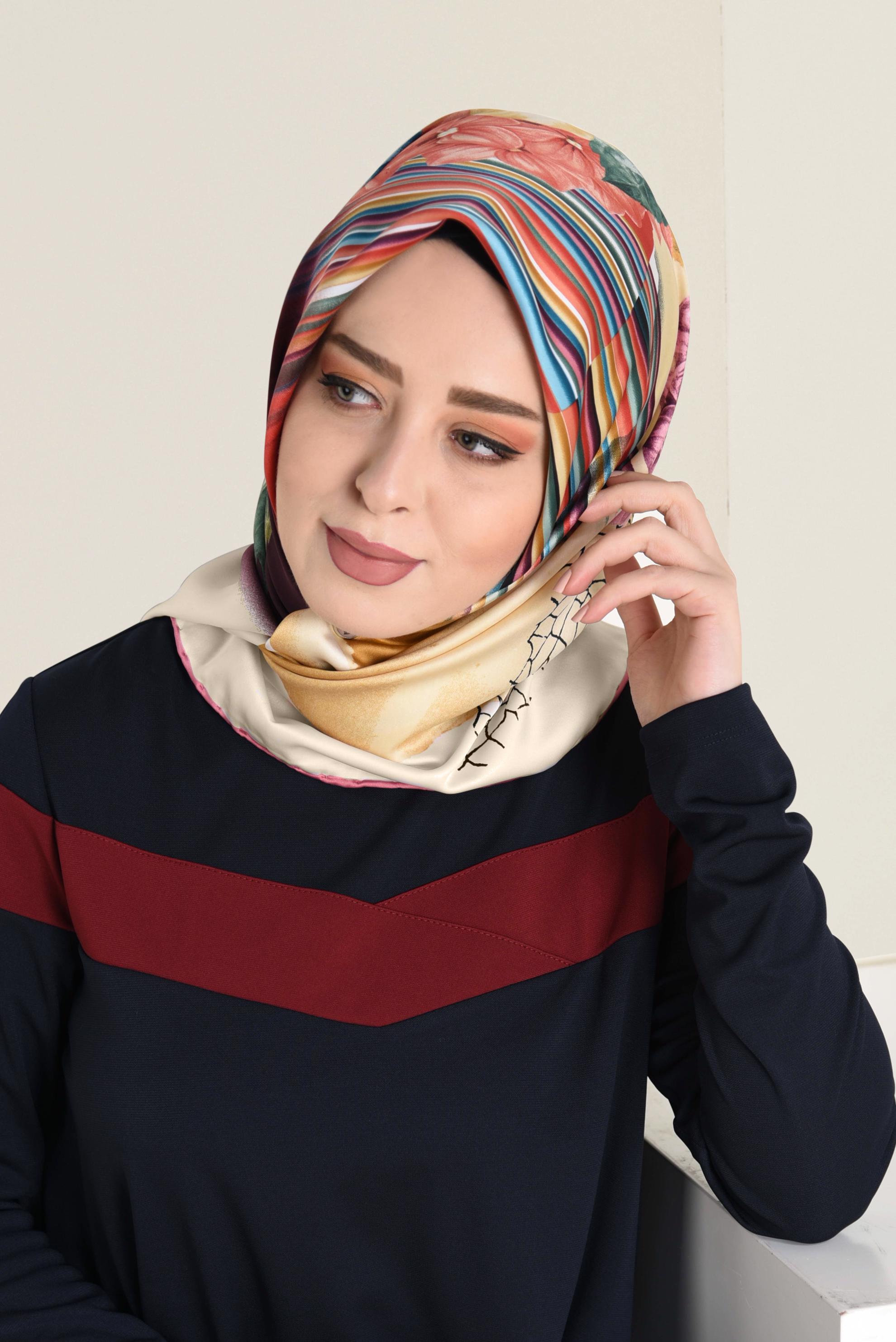 Tesettür giyim PEMBE 12060-1 ALVİNA DESENLİ EŞARP