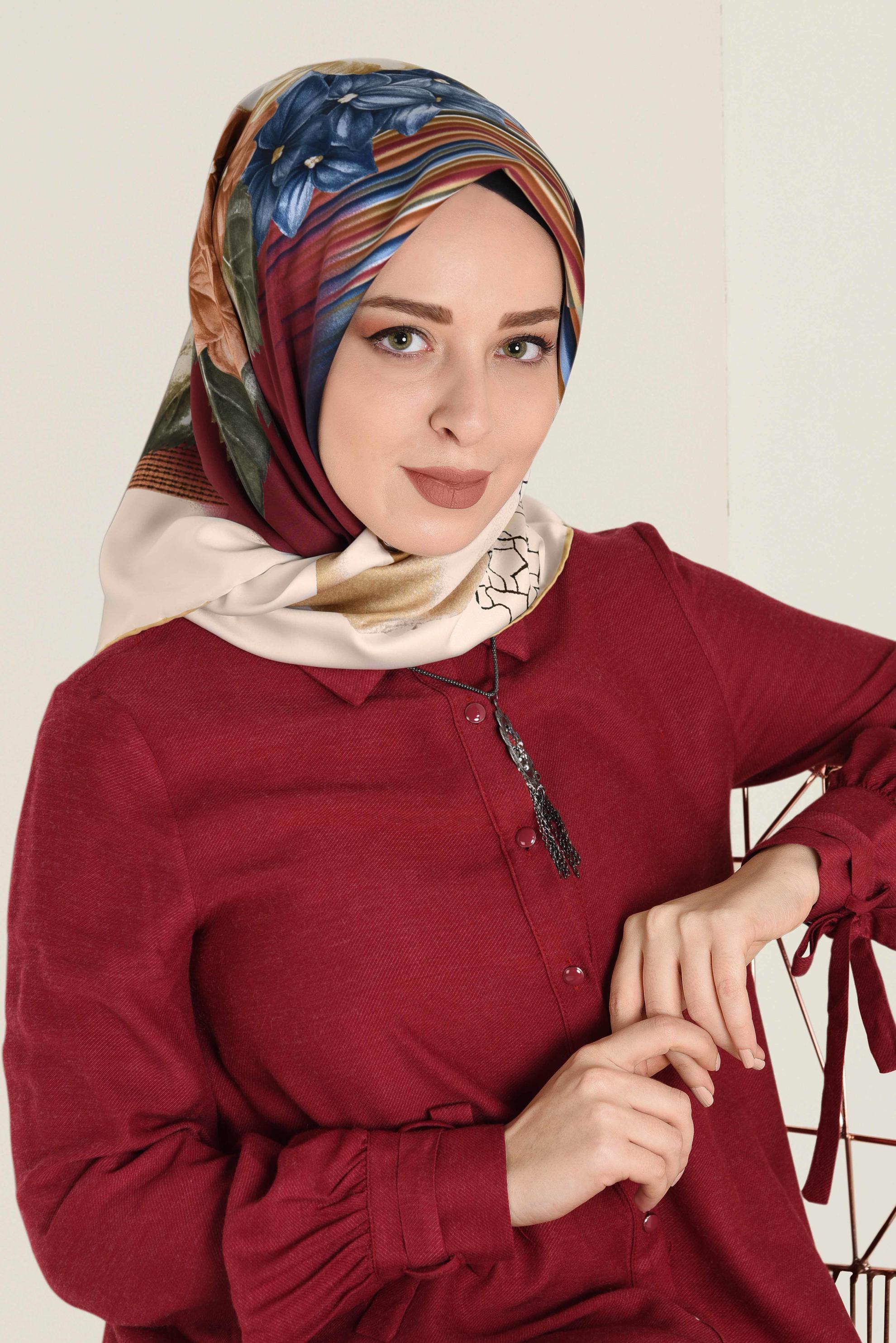 Tesettür giyim ALTIN 12060-1 ALVİNA DESENLİ EŞARP