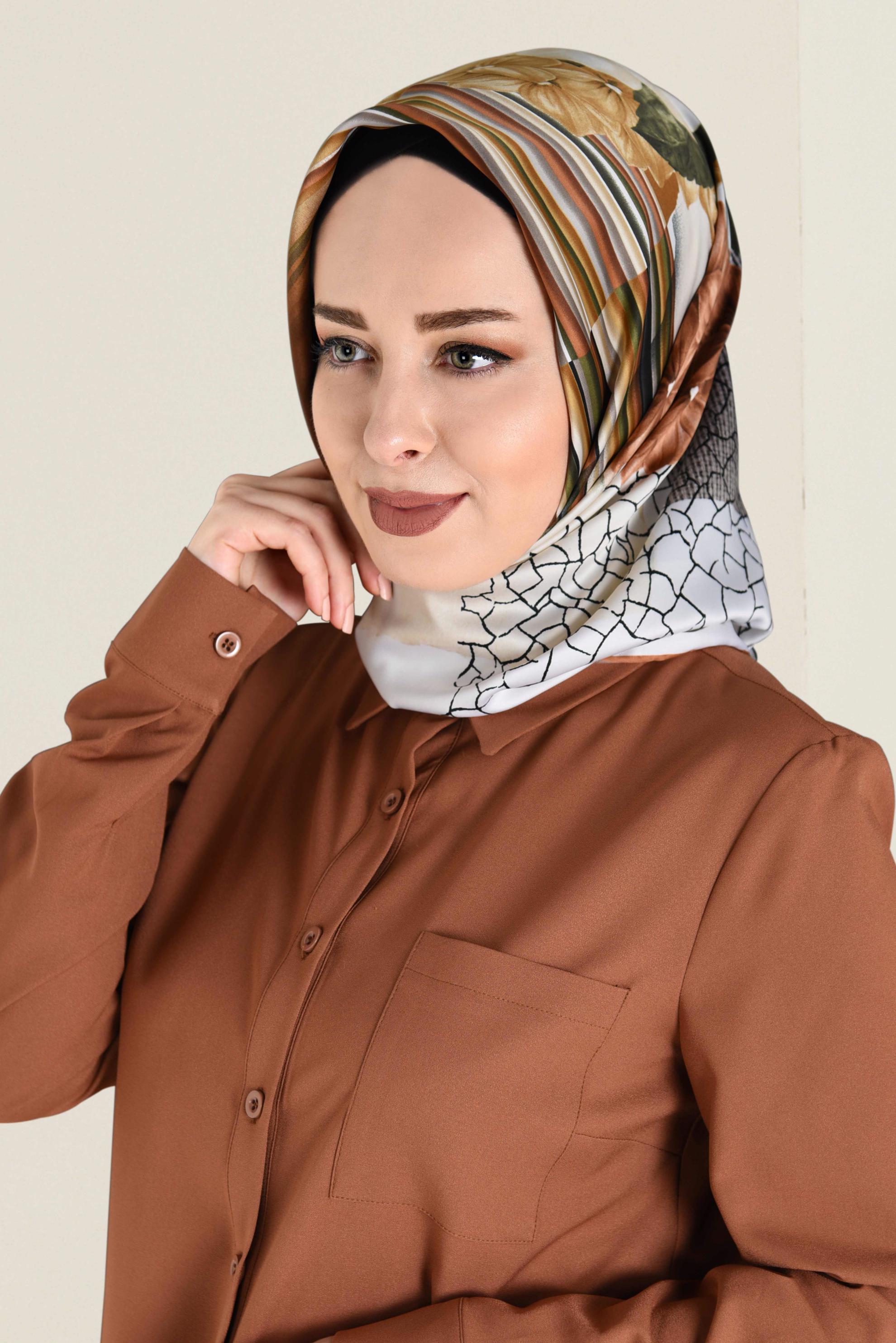 Tesettür giyim HAKİ 12060-1 ALVİNA DESENLİ EŞARP