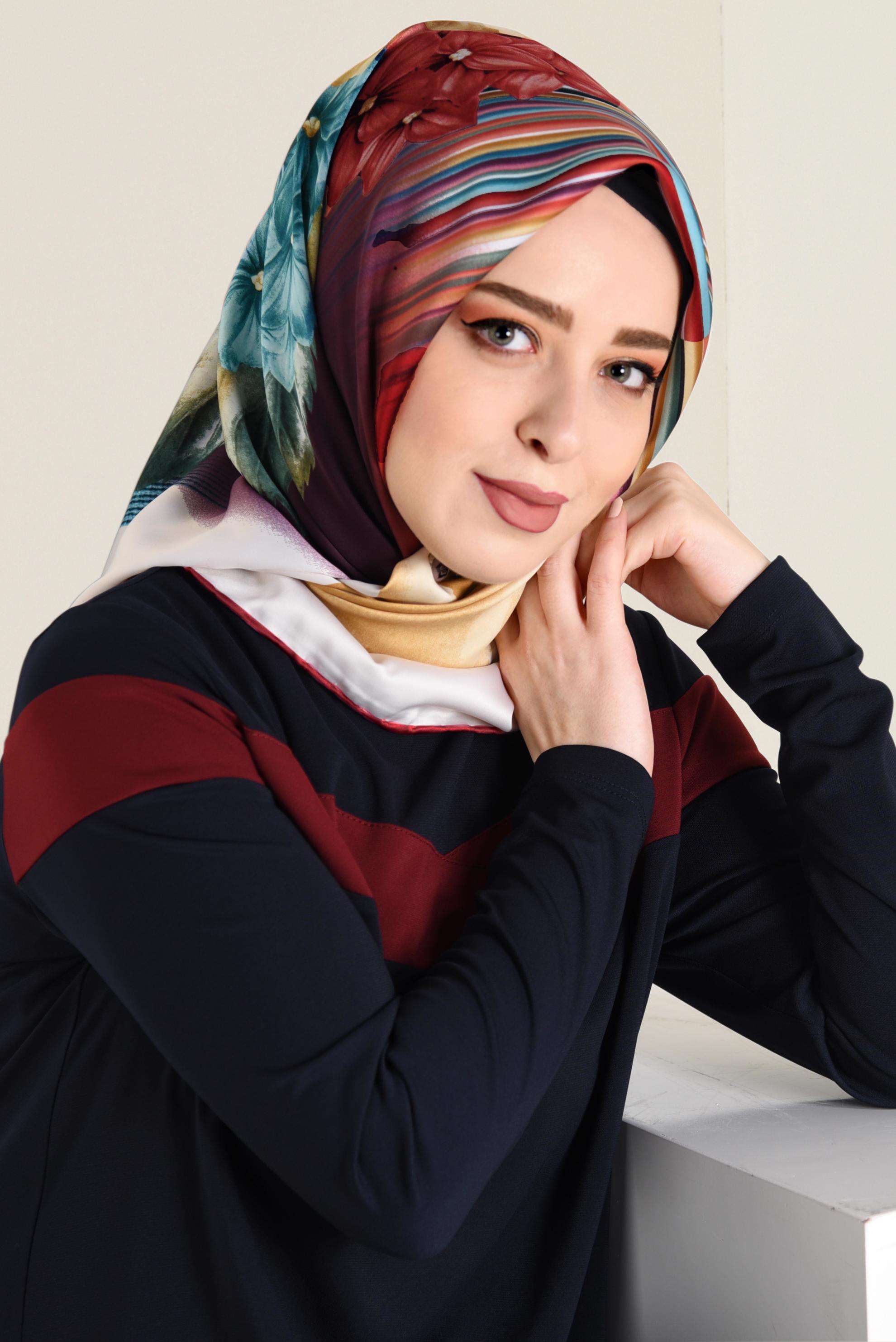 Tesettür giyim KIRMIZI 12060-1 ALVİNA DESENLİ EŞARP