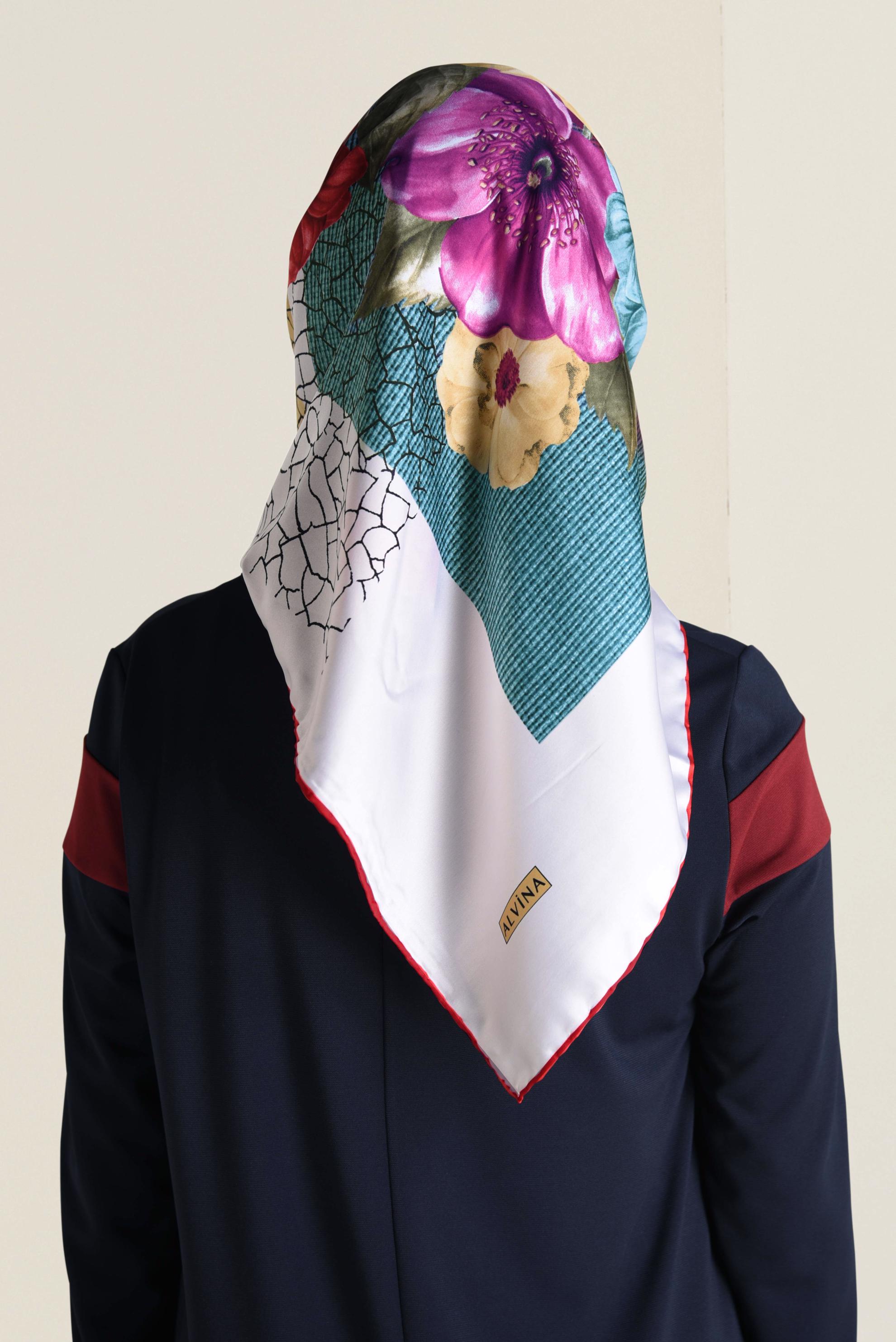 Tesettür giyim KIRMIZI 12060-1 ALVİNA DESENLİ EŞARP