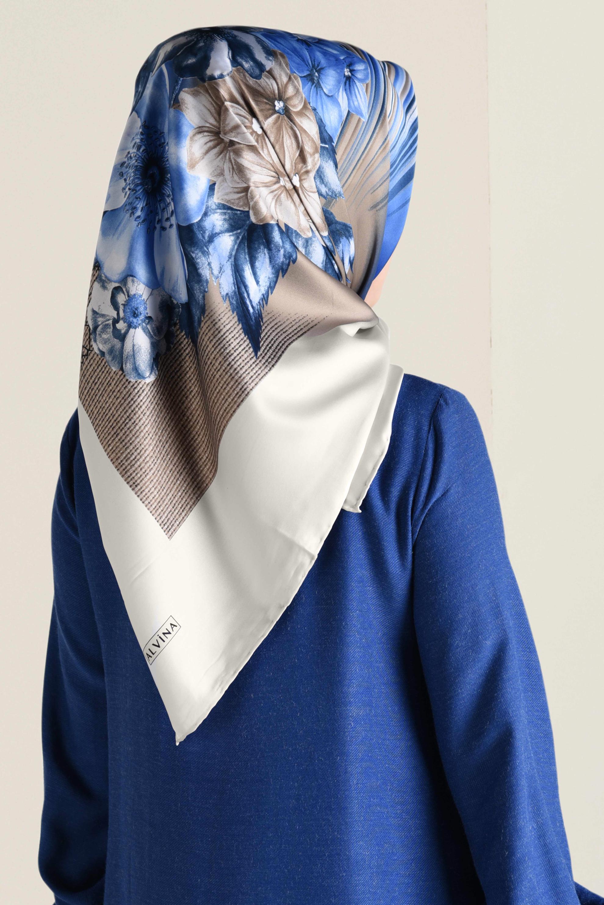 Tesettür giyim MAVİ 12060-1 ALVİNA DESENLİ EŞARP