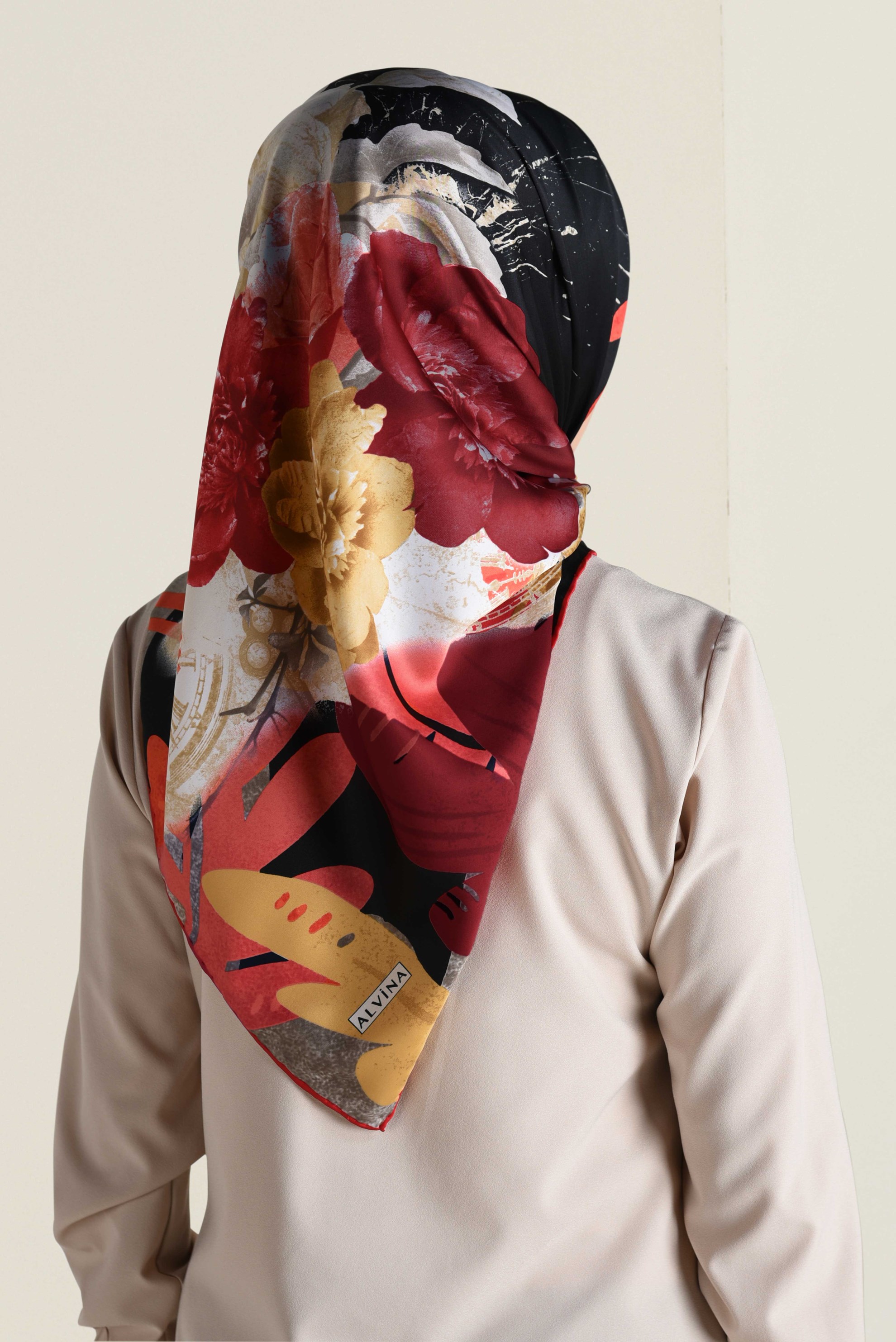 Tesettür giyim BORDO ÇİÇEK DESENLİ EŞARP 12061-1