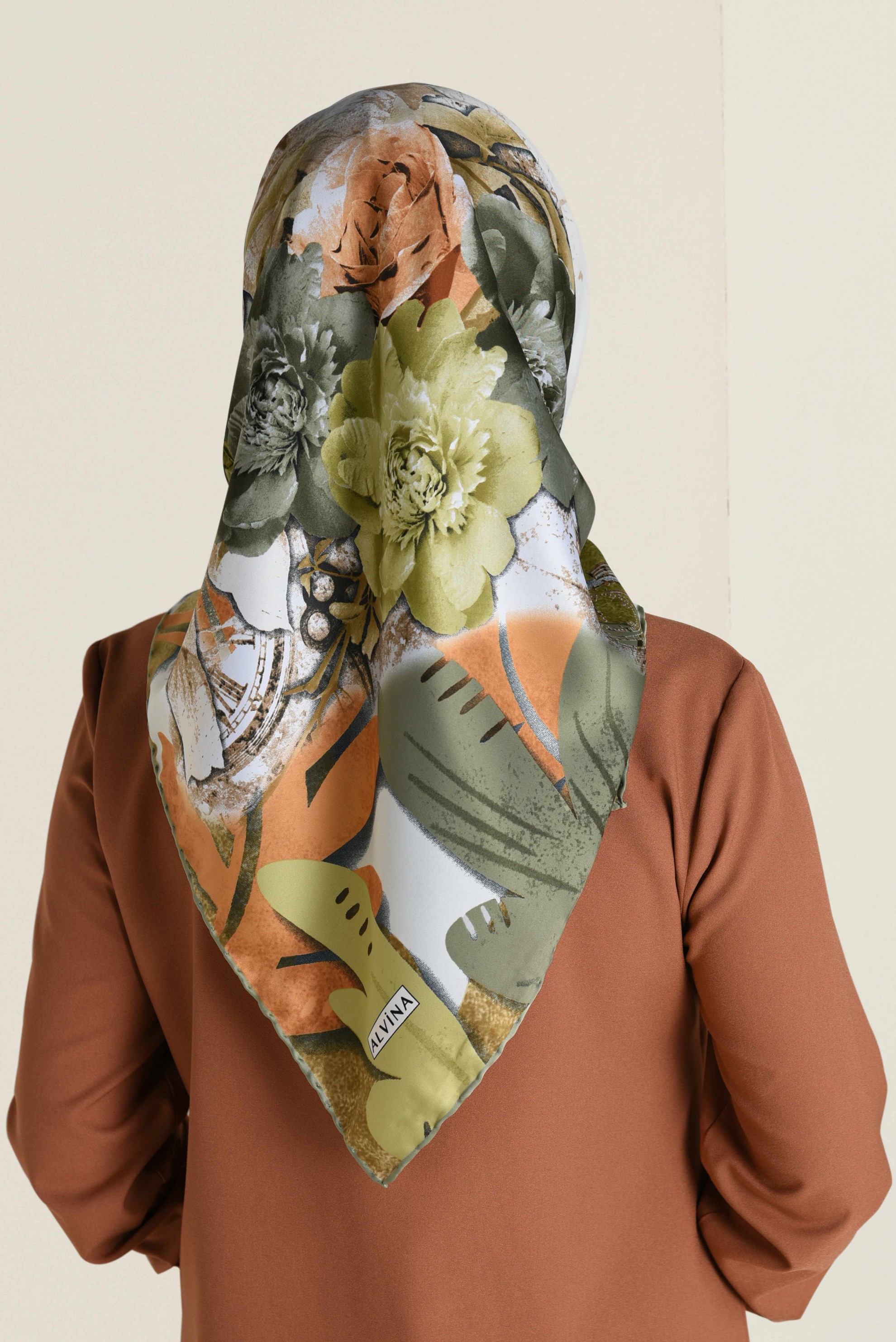 Tesettür giyim HAKİ ÇİÇEK DESENLİ EŞARP 12061-1