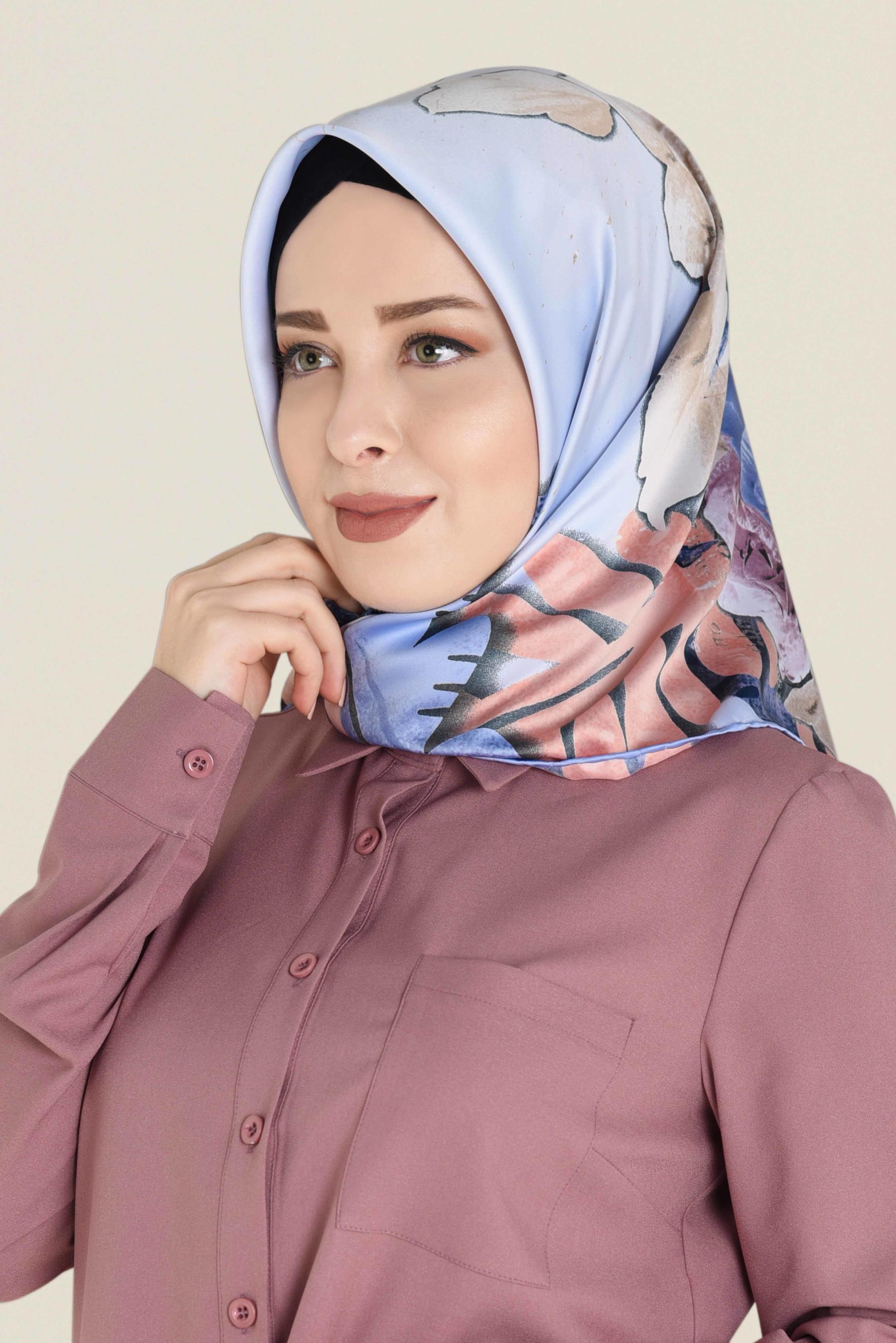 Tesettür giyim MAVİ ÇİÇEK DESENLİ EŞARP 12061-1