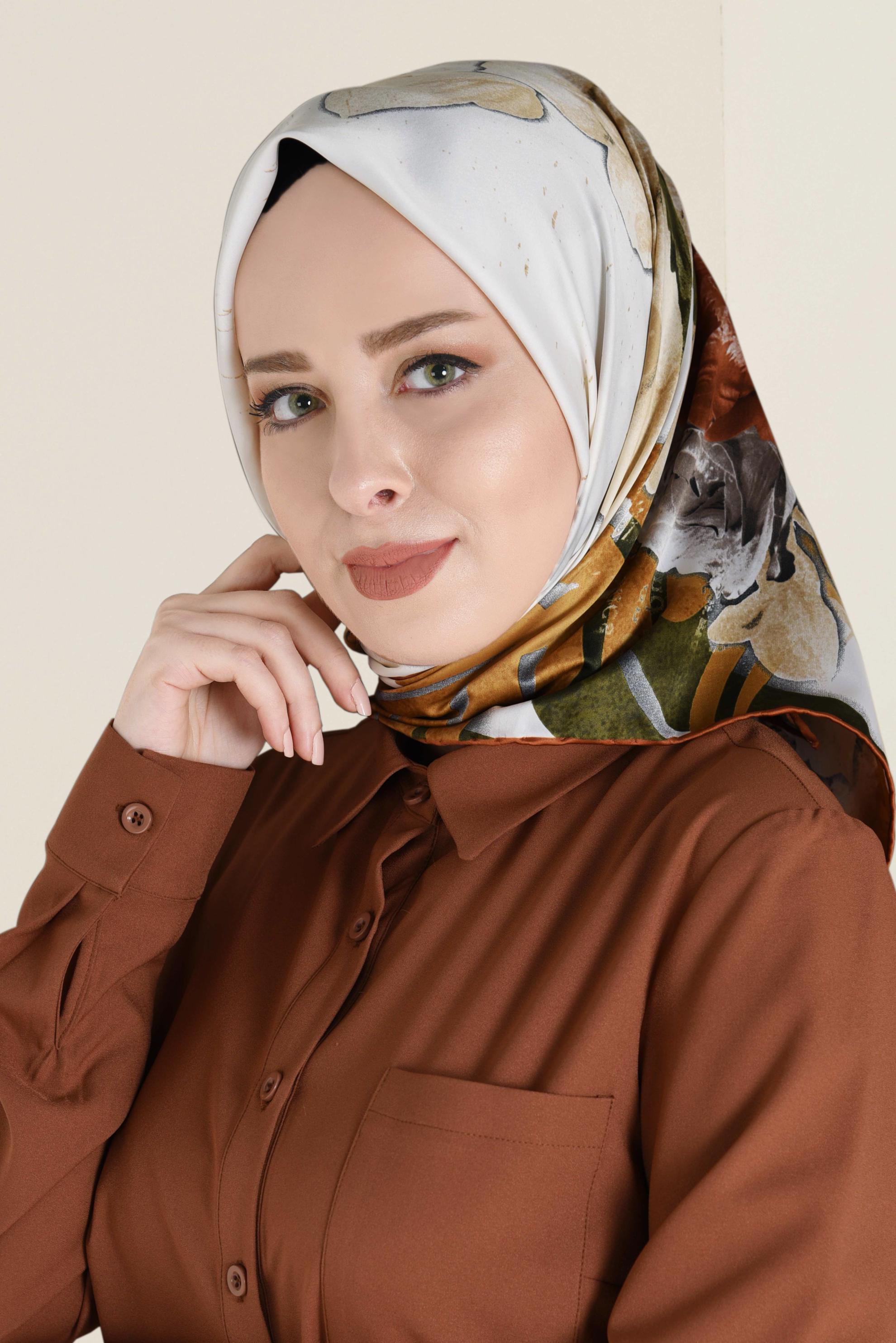 Tesettür giyim HAKİ ÇİÇEK DESENLİ EŞARP 12061-1