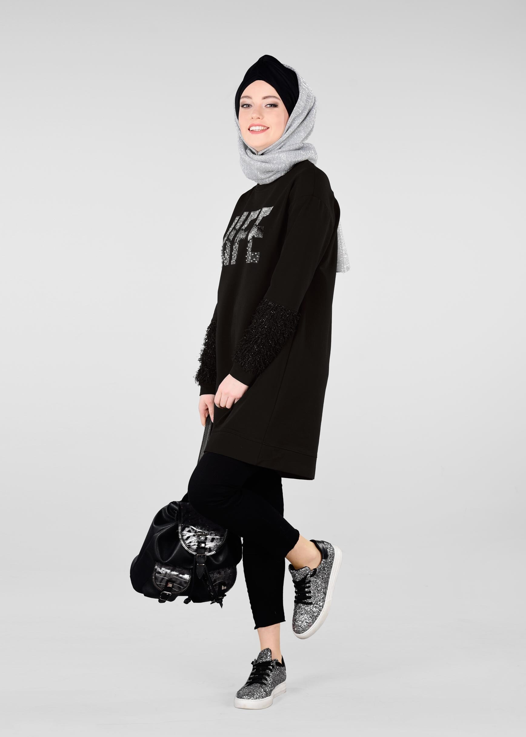 Tesettür giyim SİYAH 4009 NEW LERİDA EŞOFMAN TUNİK 36/44 TEK38
