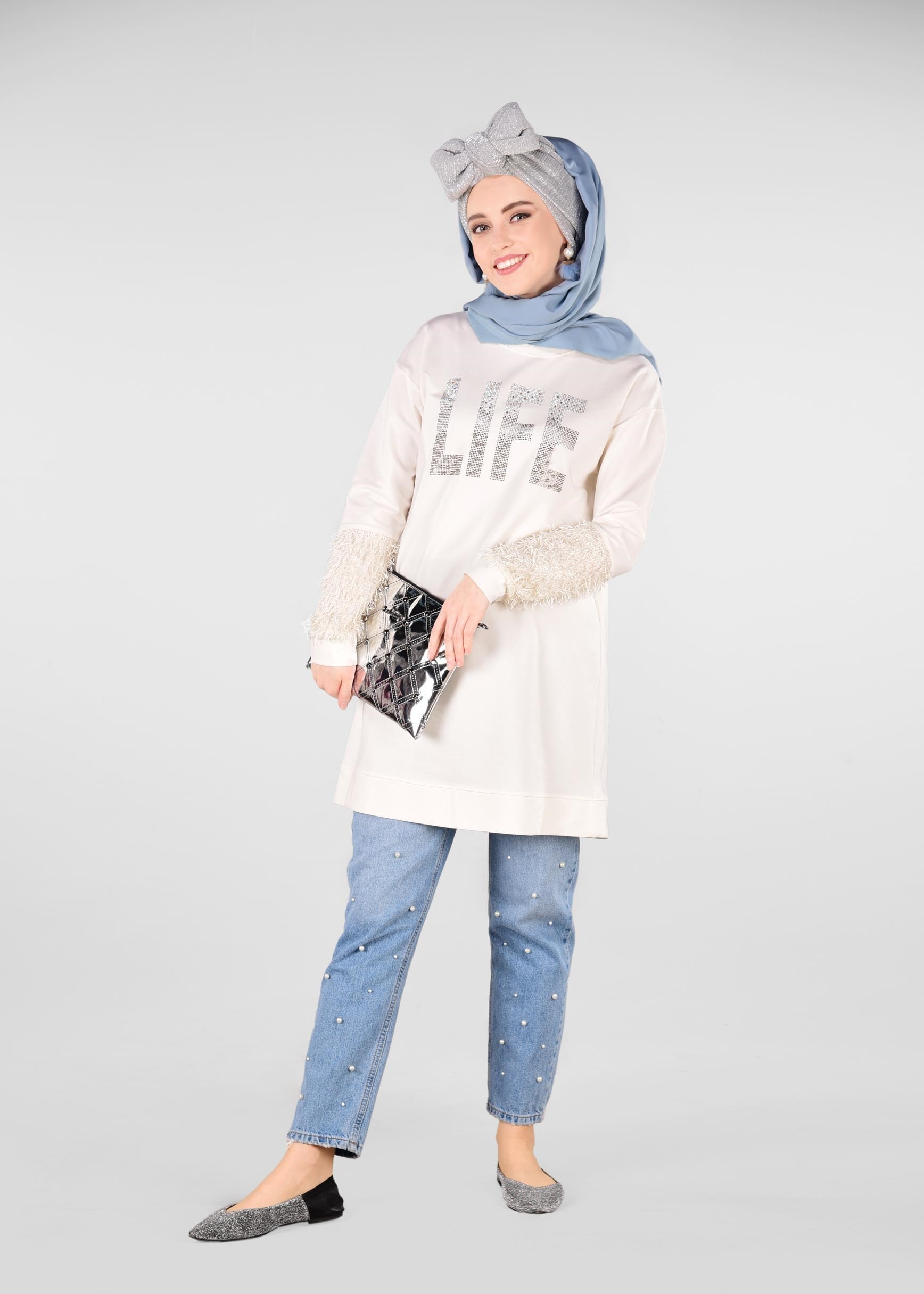 Tesettür giyim BEYAZ 4009 NEW LERİDA EŞOFMAN TUNİK 36/44 TEK38