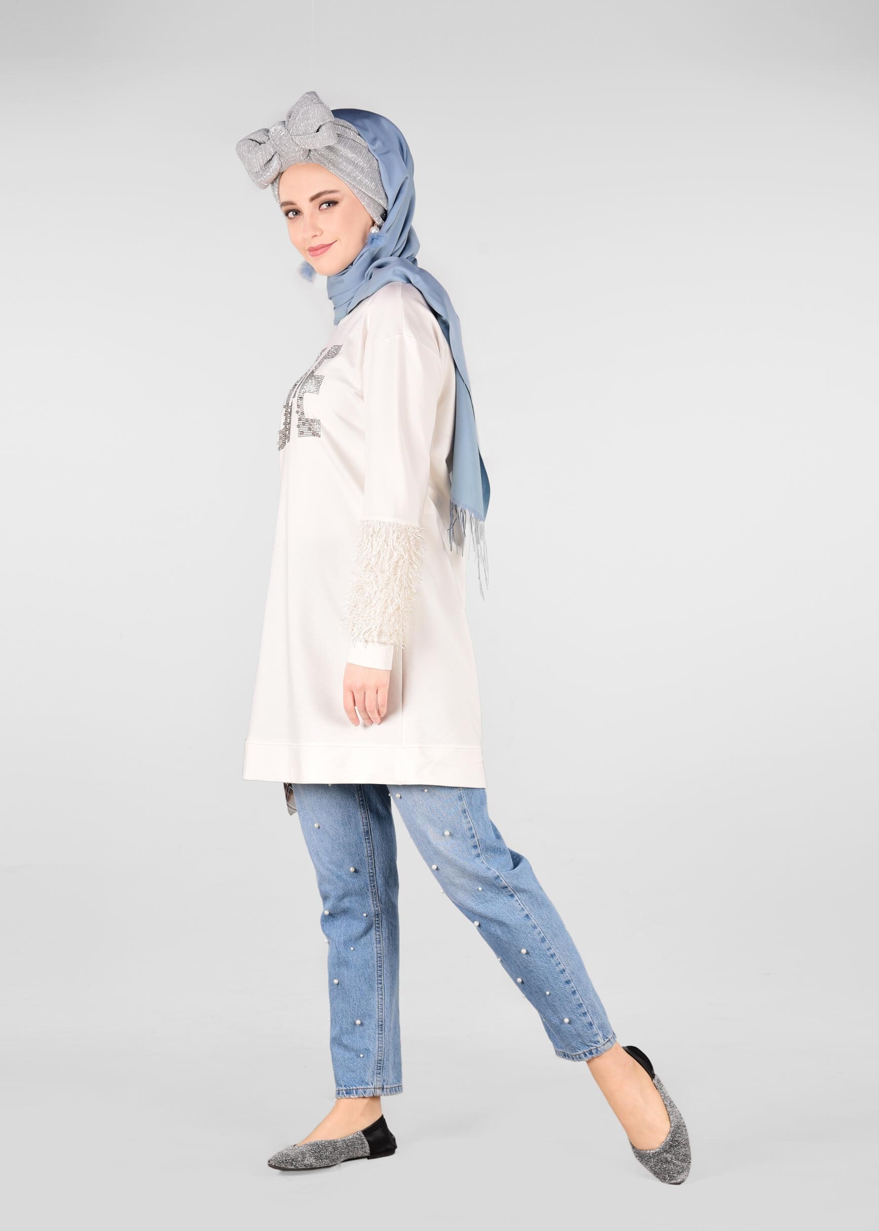 Tesettür giyim BEYAZ 4009 NEW LERİDA EŞOFMAN TUNİK 36/44 TEK38