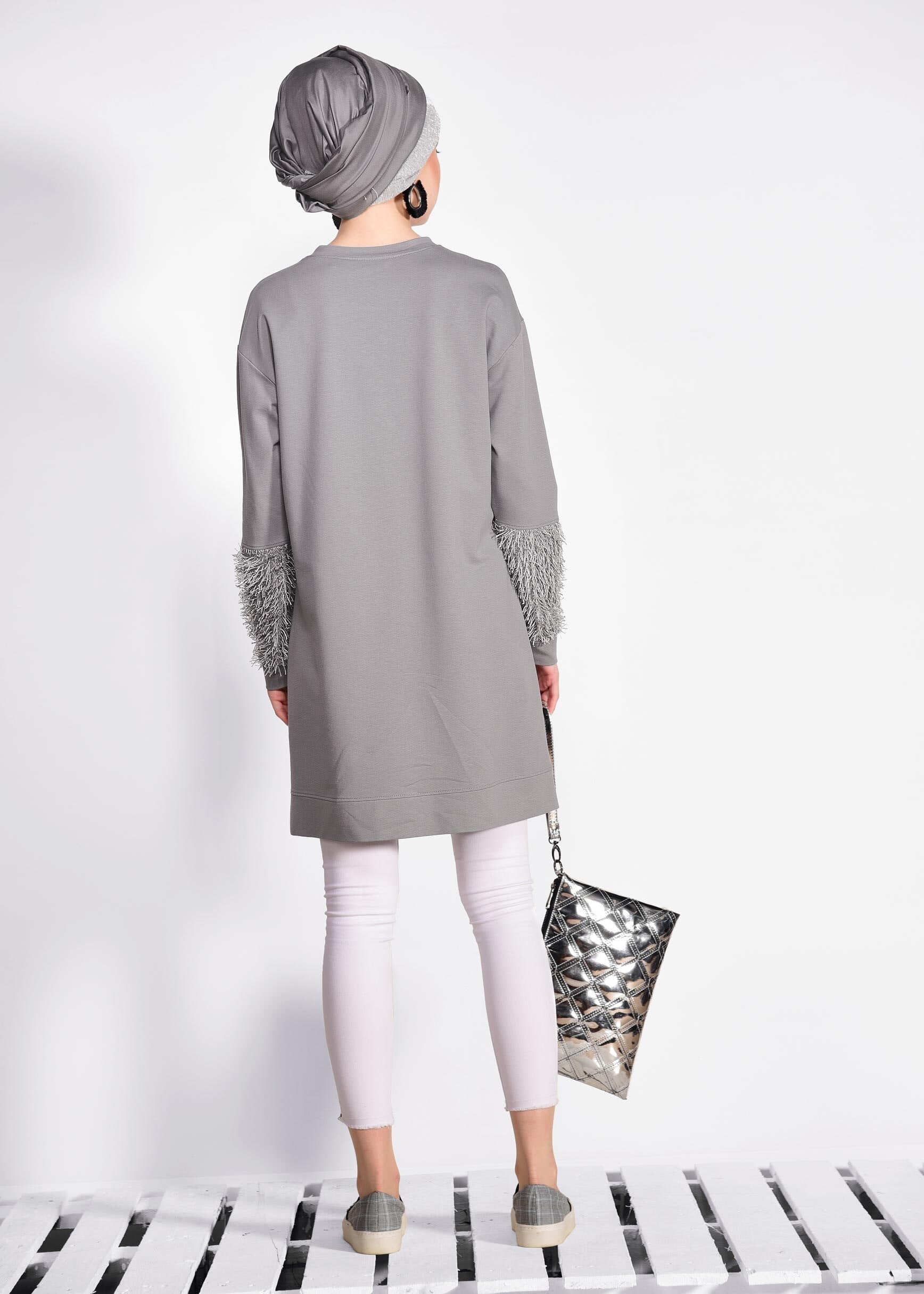 Tesettür giyim GRİ 4009 NEW LERİDA EŞOFMAN TUNİK 36/44 TEK38