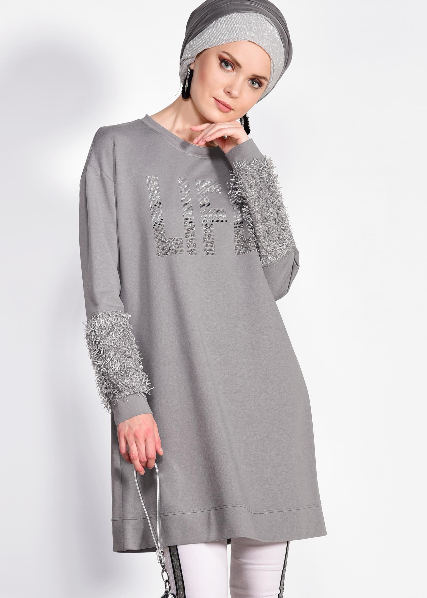 Tesettür giyim GRİ 4009 NEW LERİDA EŞOFMAN TUNİK 36/44 TEK38