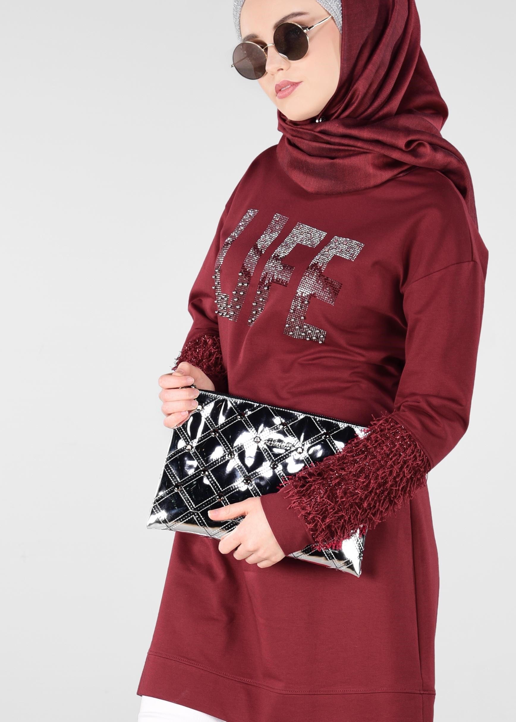 Tesettür giyim BORDO 4009 NEW LERİDA EŞOFMAN TUNİK 36/44 TEK38