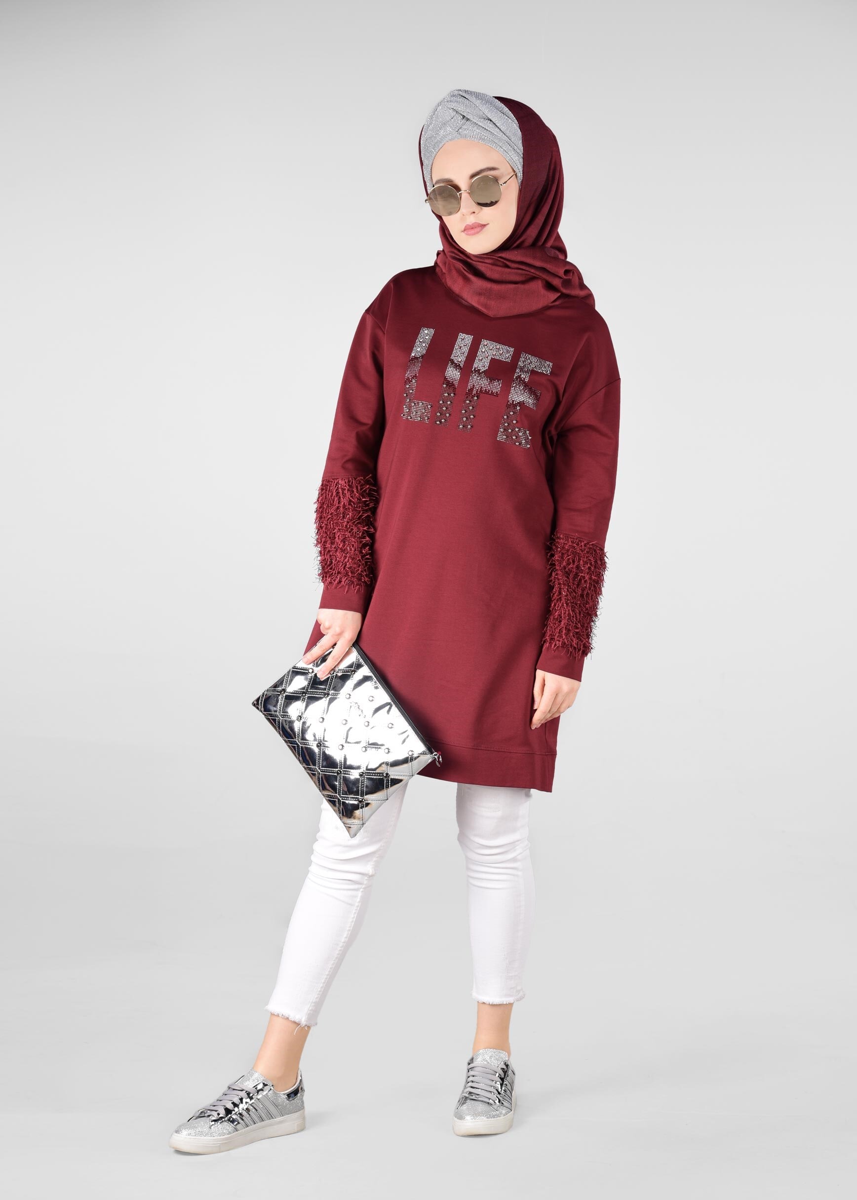 Tesettür giyim BORDO 4009 NEW LERİDA EŞOFMAN TUNİK 36/44 TEK38