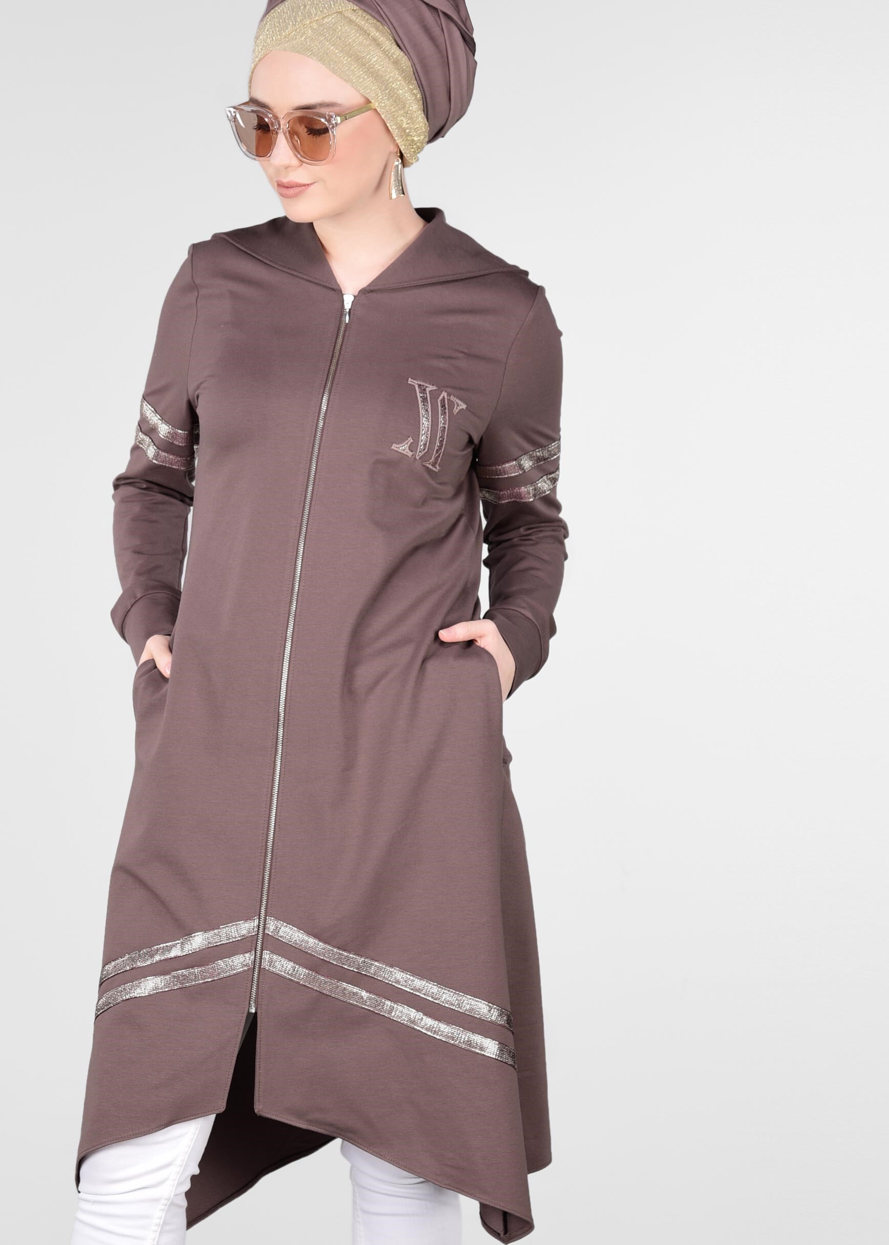 Tesettür giyim PEMBE ŞERİT DETAYLI EŞOFMAN TUNİK 4039