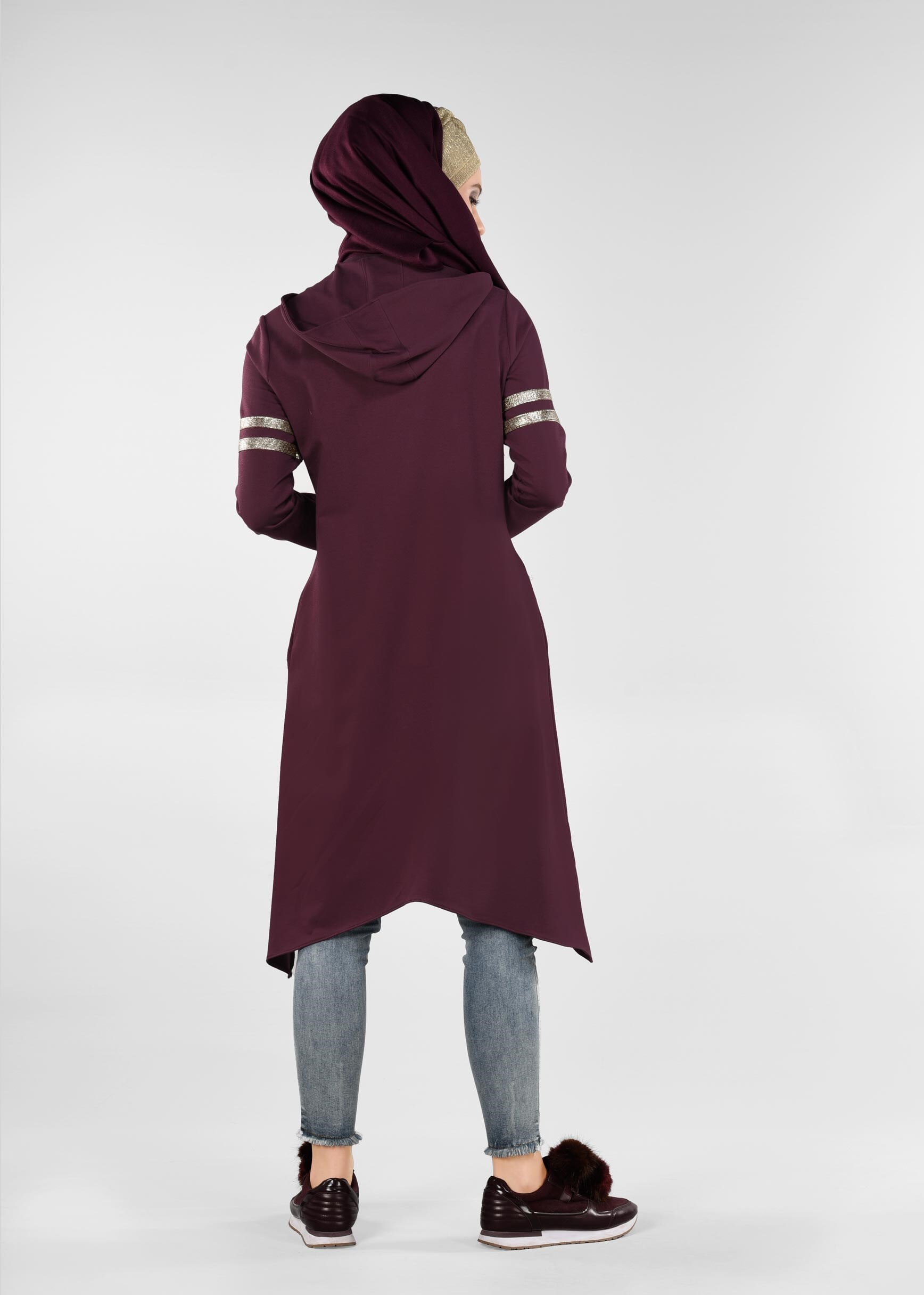 Tesettür giyim MOR ŞERİT DETAYLI EŞOFMAN TUNİK 4039