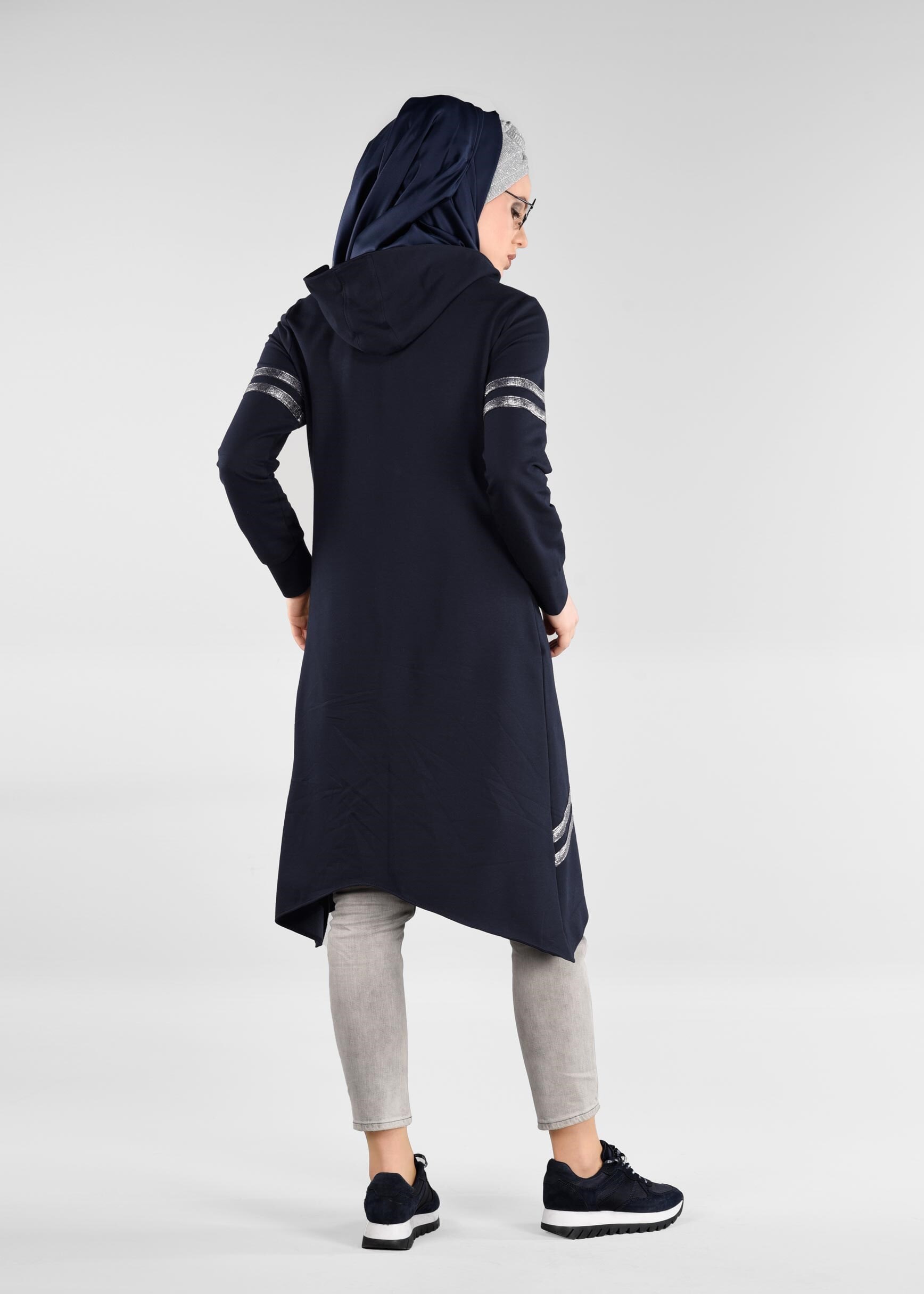 Tesettür giyim LACİVERT ŞERİT DETAYLI EŞOFMAN TUNİK 4039