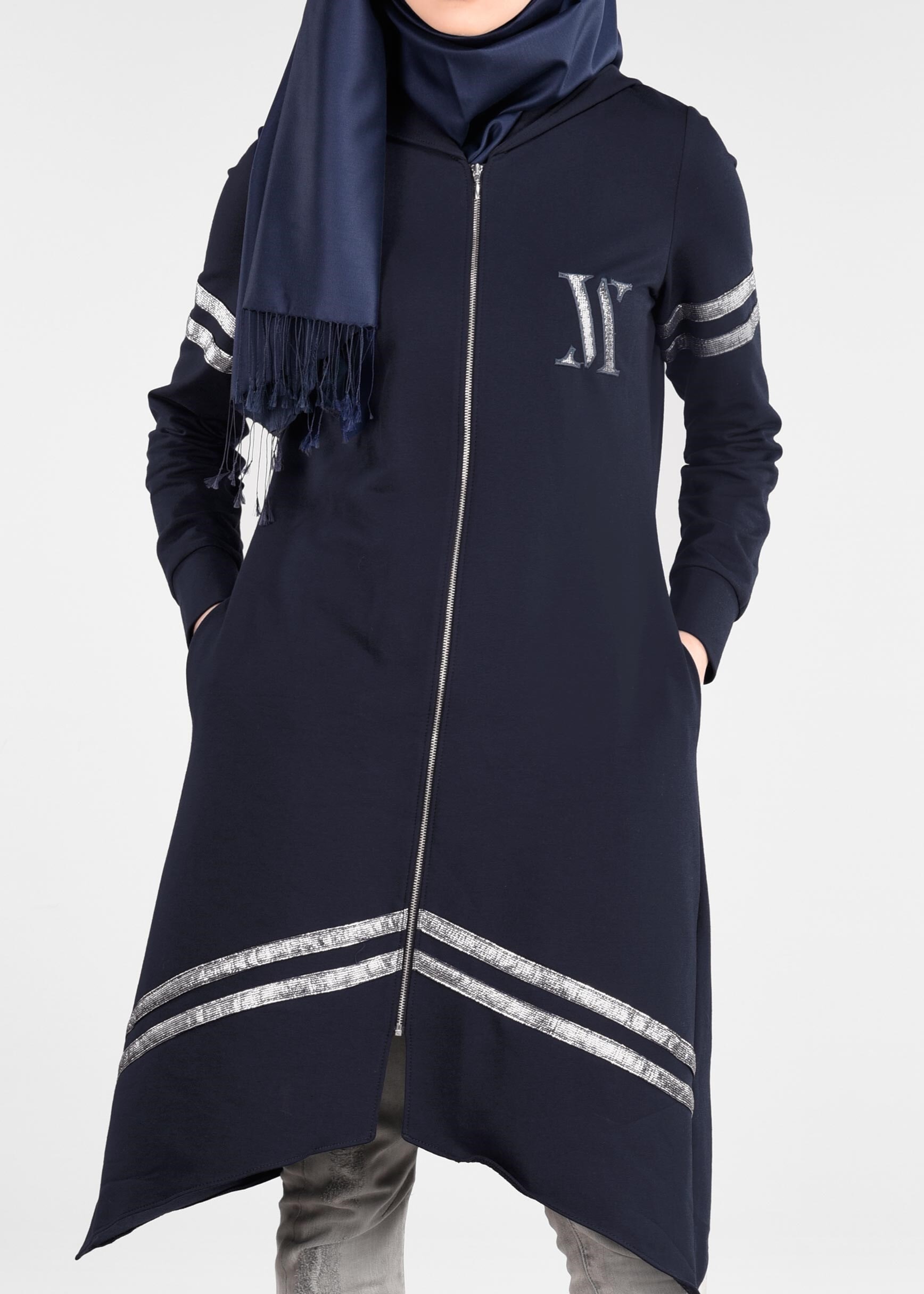 Tesettür giyim LACİVERT ŞERİT DETAYLI EŞOFMAN TUNİK 4039