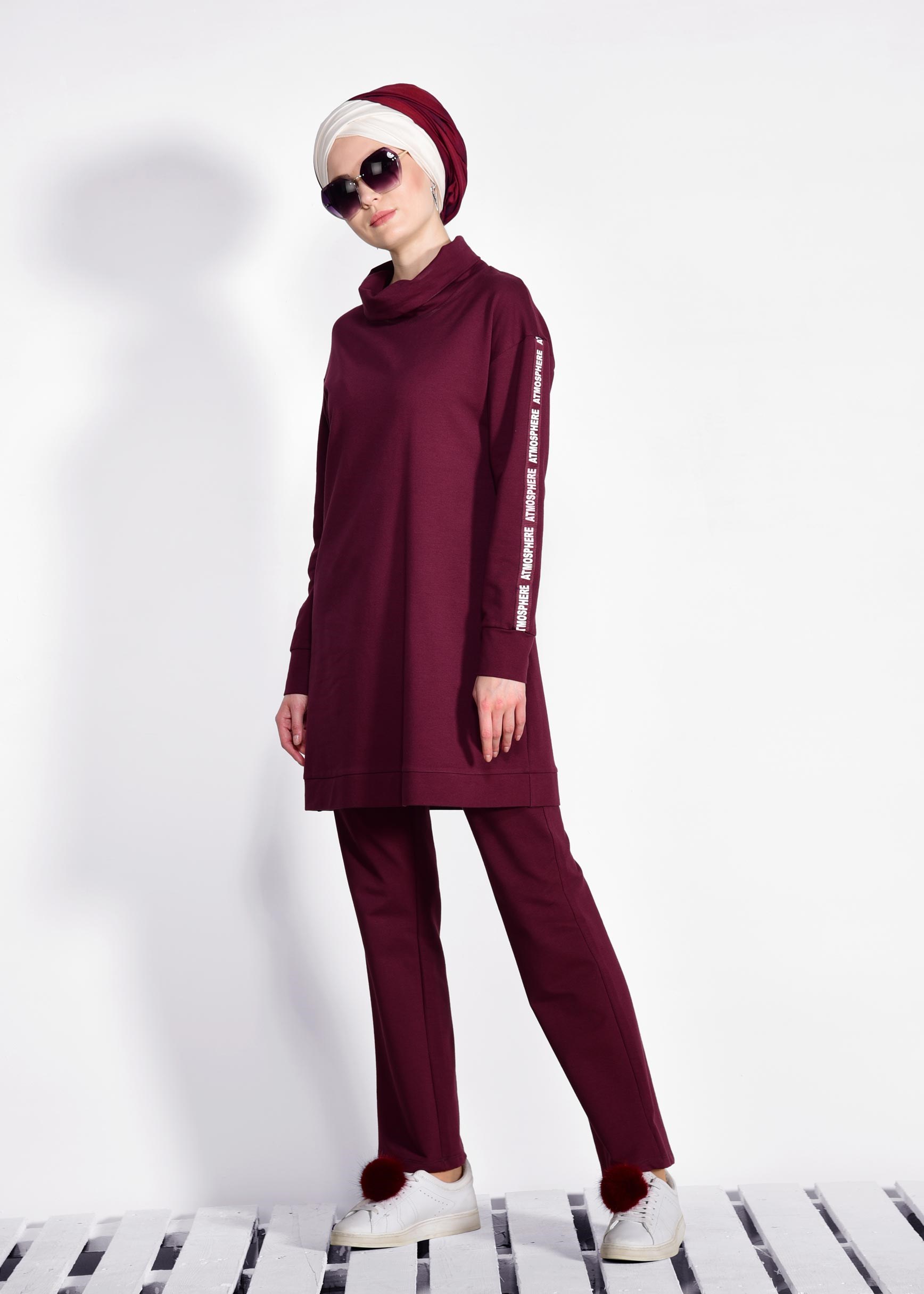 Tesettür giyim MOR KOLLARI ŞERİT DETAYLI 2&prime;Lİ EŞOFMAN TAKIM 4040