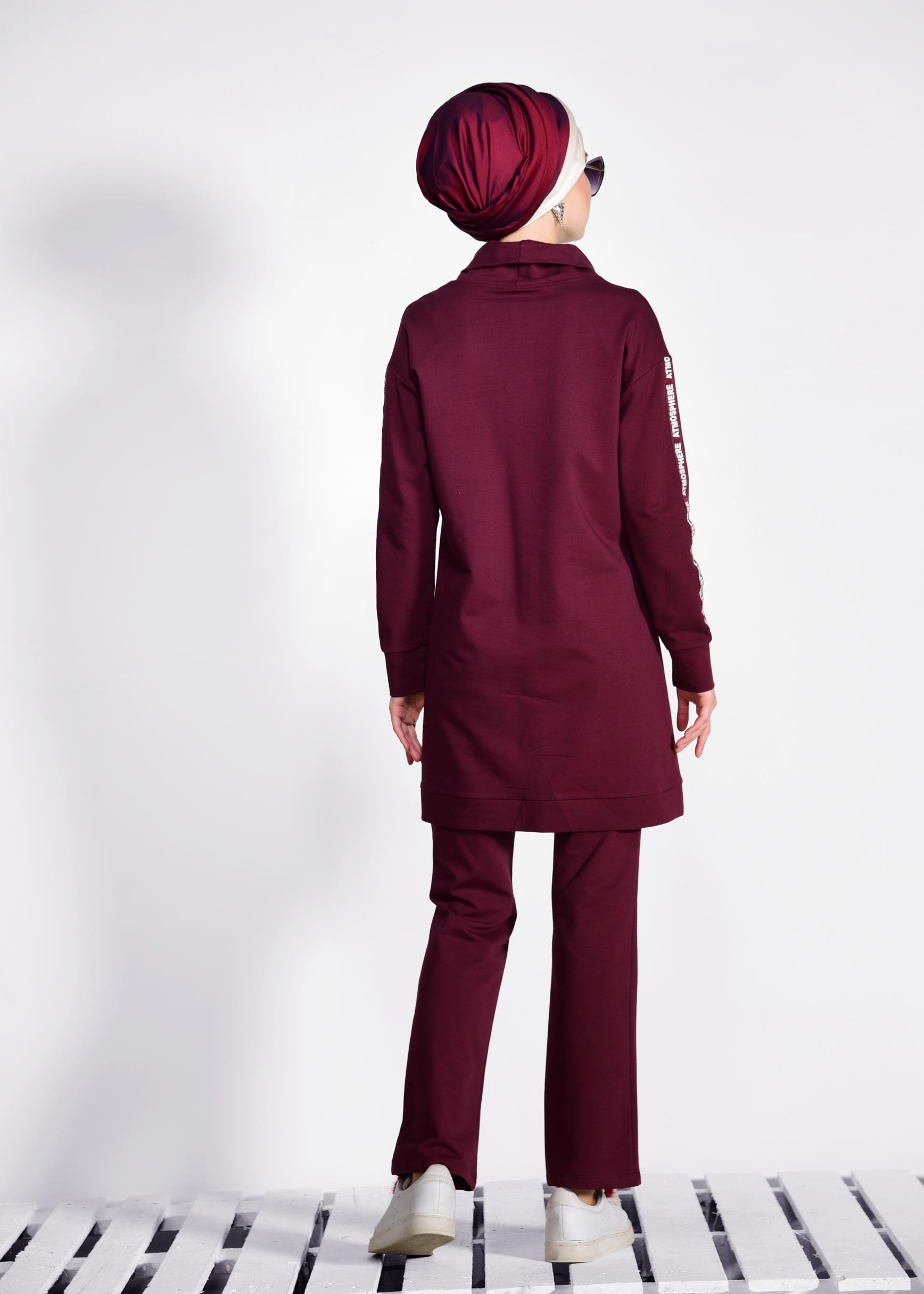 Tesettür giyim MOR KOLLARI ŞERİT DETAYLI 2&prime;Lİ EŞOFMAN TAKIM 4040