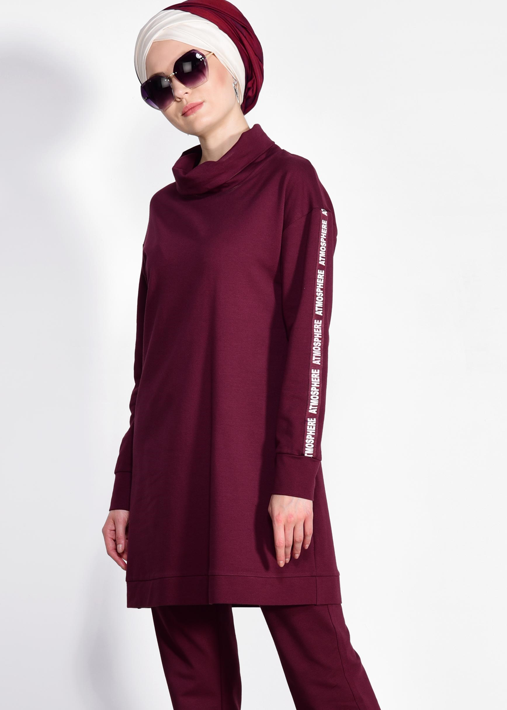 Tesettür giyim MOR KOLLARI ŞERİT DETAYLI 2&prime;Lİ EŞOFMAN TAKIM 4040