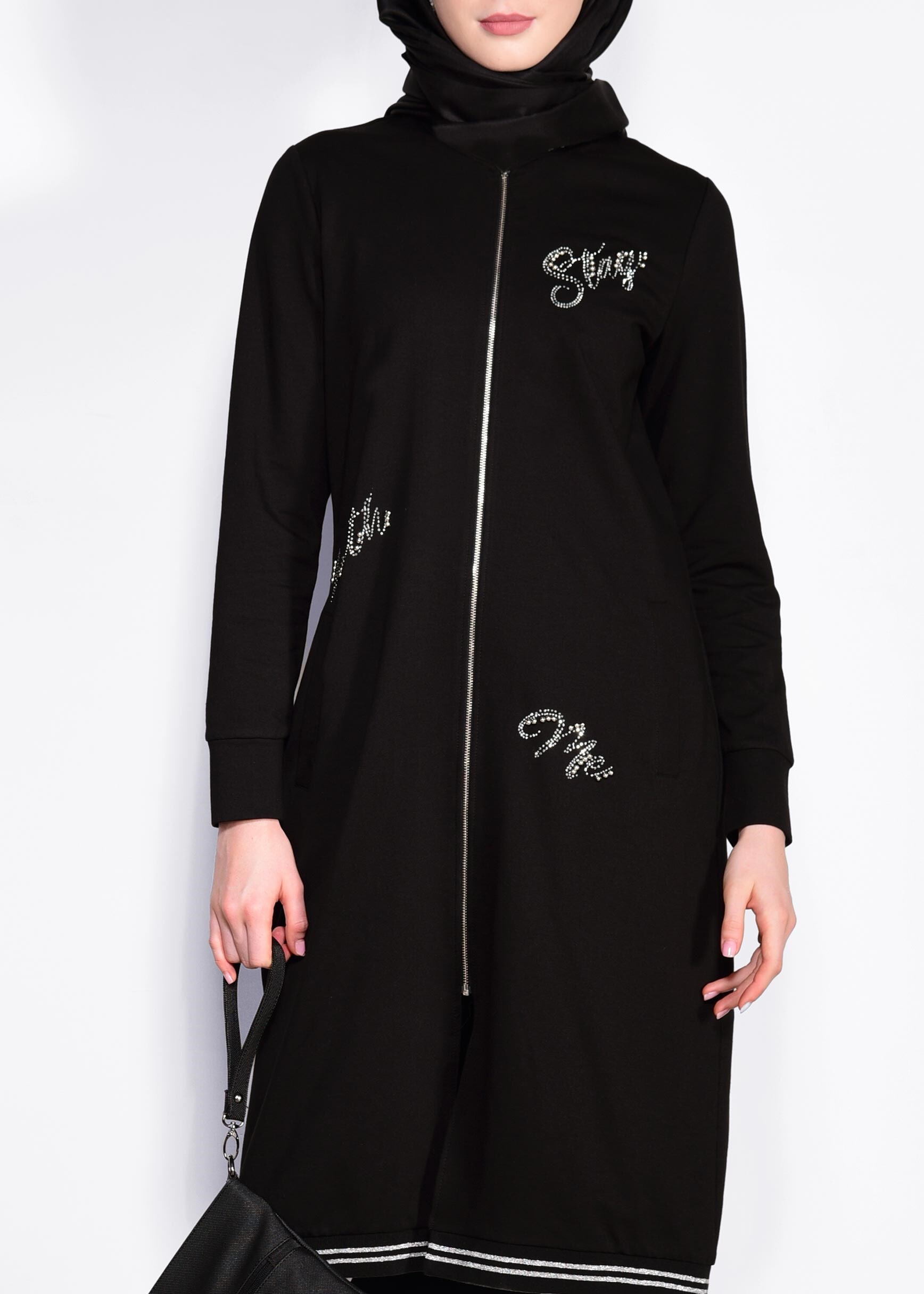 Tesettür giyim SİYAH ŞERİT DETAYLI EŞOFMAN TUNİK 4097